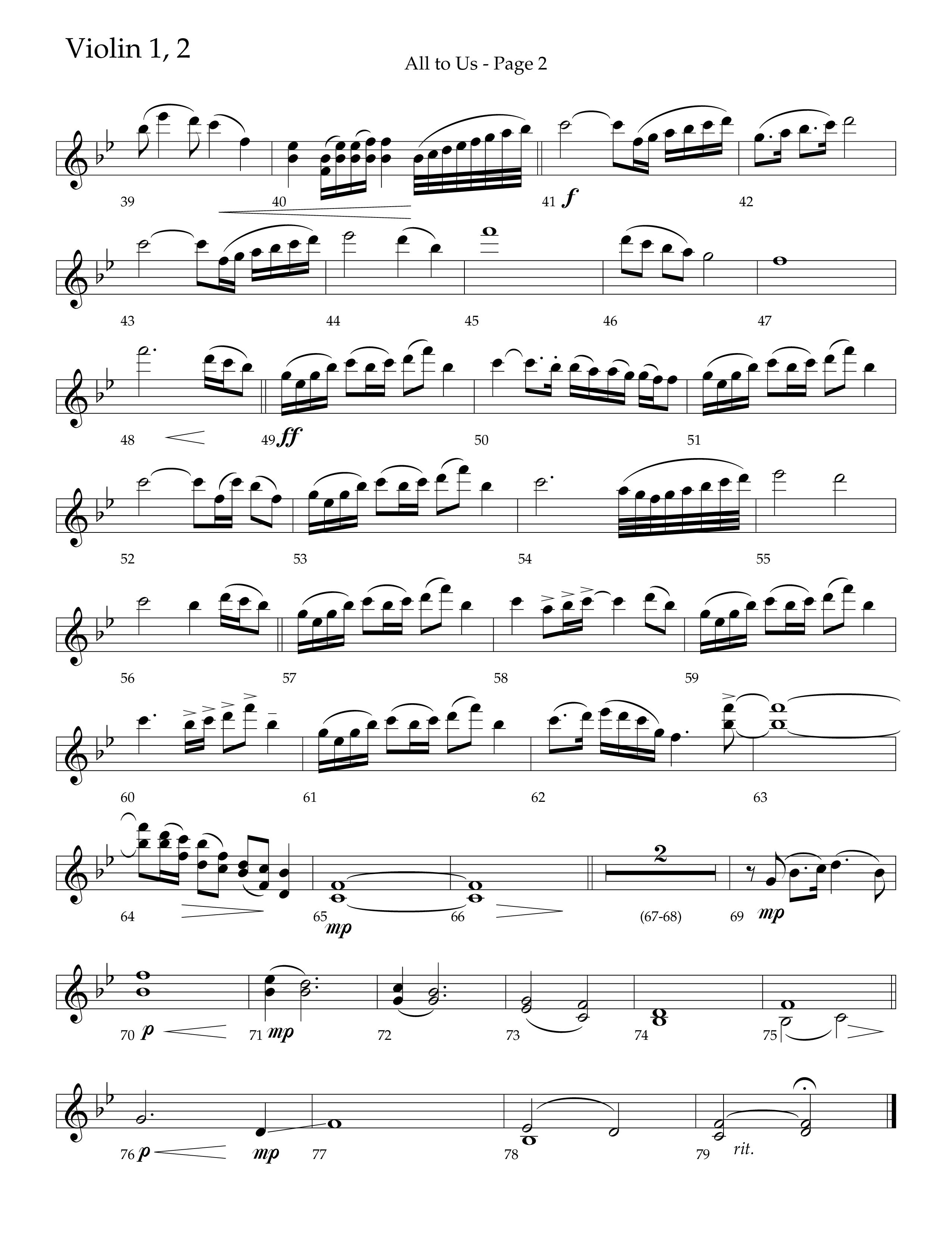 All To Us (Choral Anthem SATB) Violin 1/2 (Lifeway Choral / Arr. Russell Mauldin)