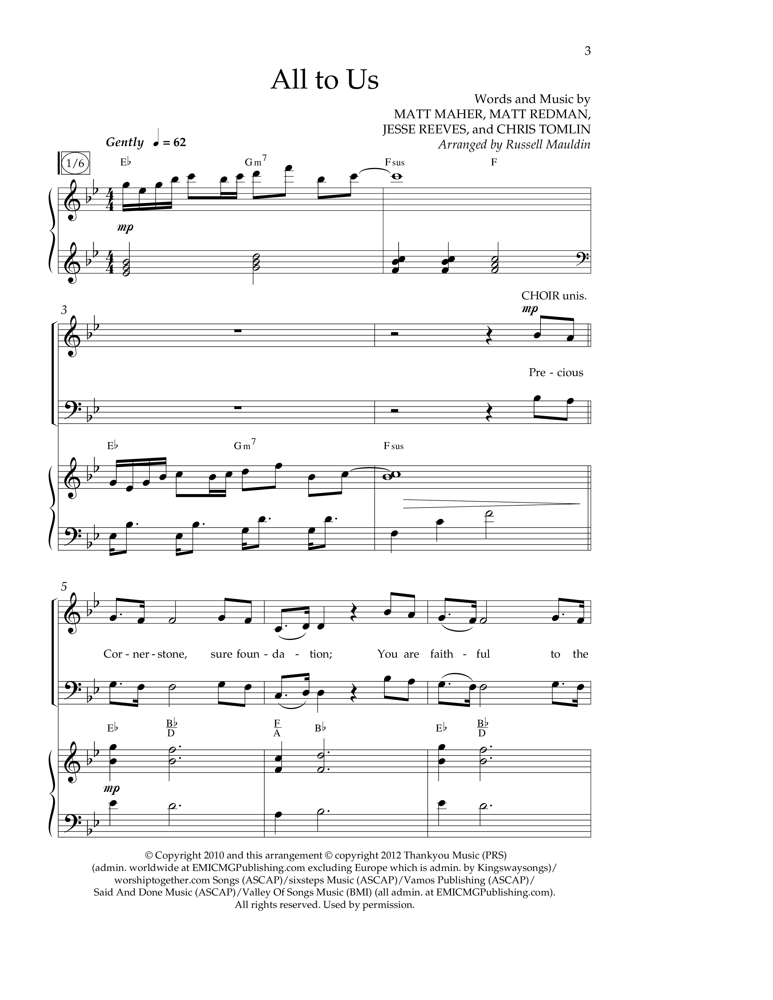 All To Us (Choral Anthem SATB) Anthem (SATB/Piano) (Lifeway Choral / Arr. Russell Mauldin)