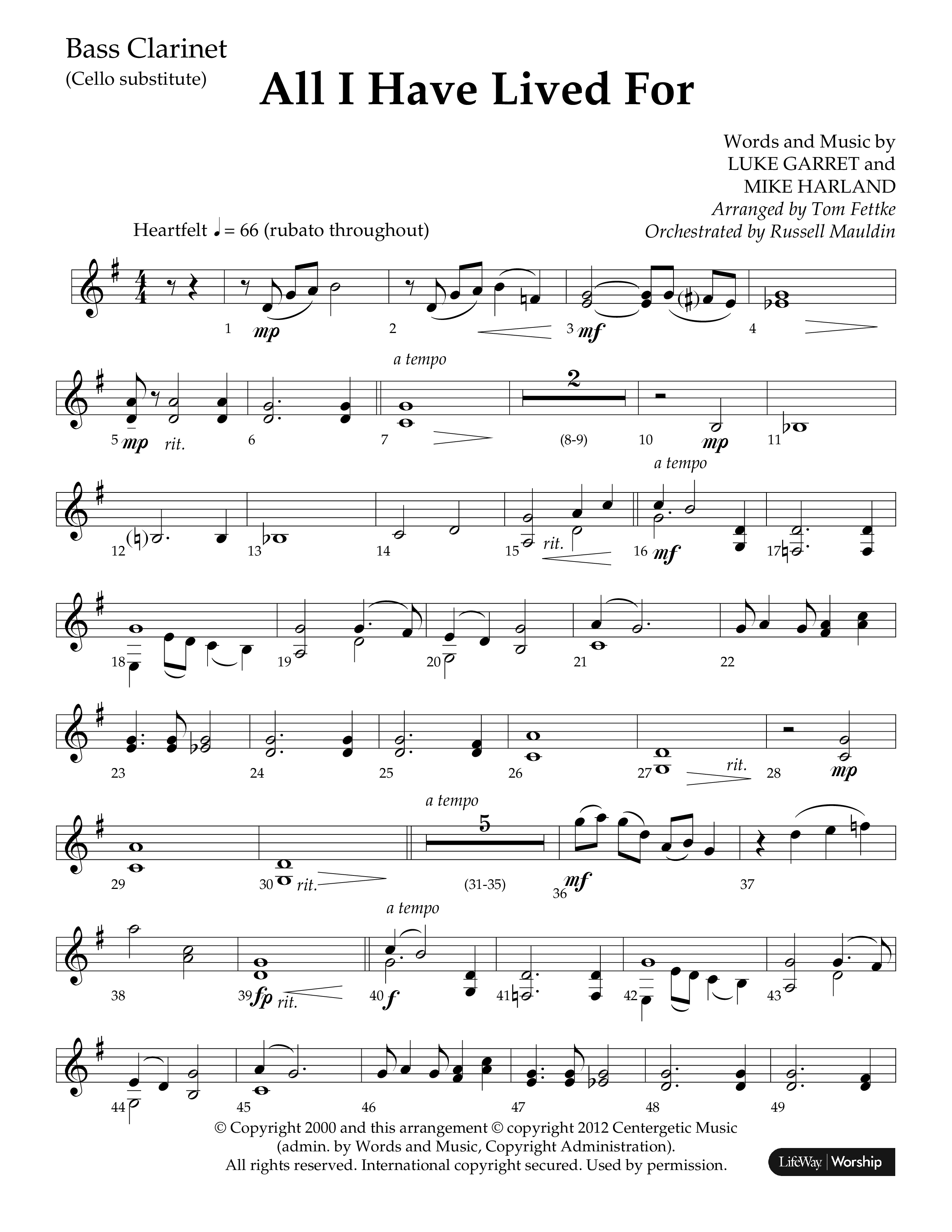 All I Have Lived For (Choral Anthem SATB) Bass Clarinet (Lifeway Choral / Arr. Russell Mauldin)