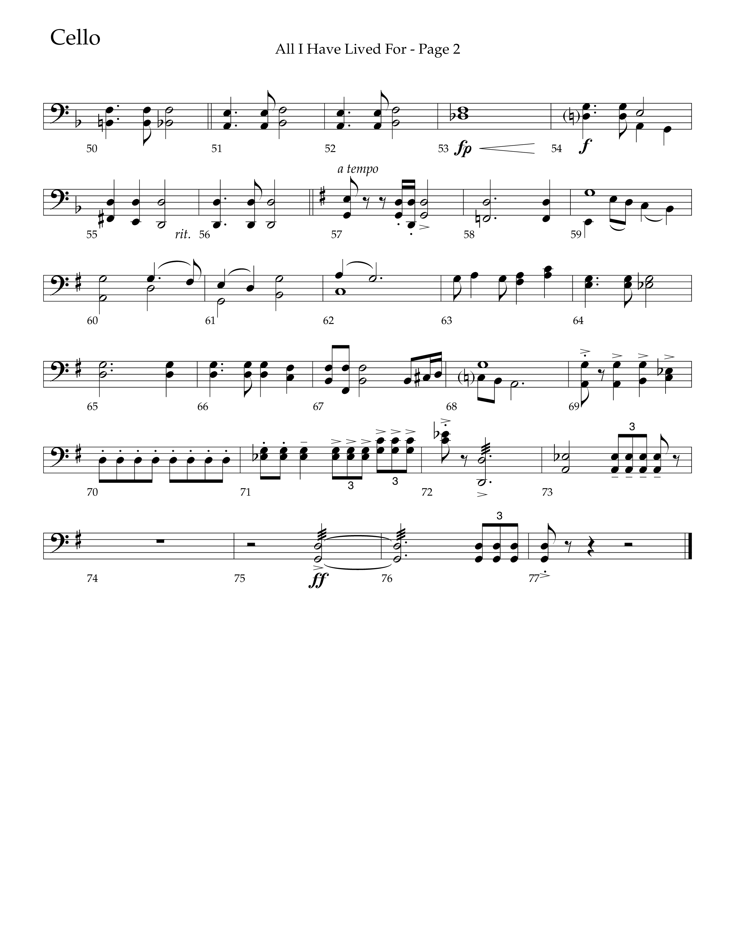 All I Have Lived For (Choral Anthem SATB) Cello (Lifeway Choral / Arr. Russell Mauldin)