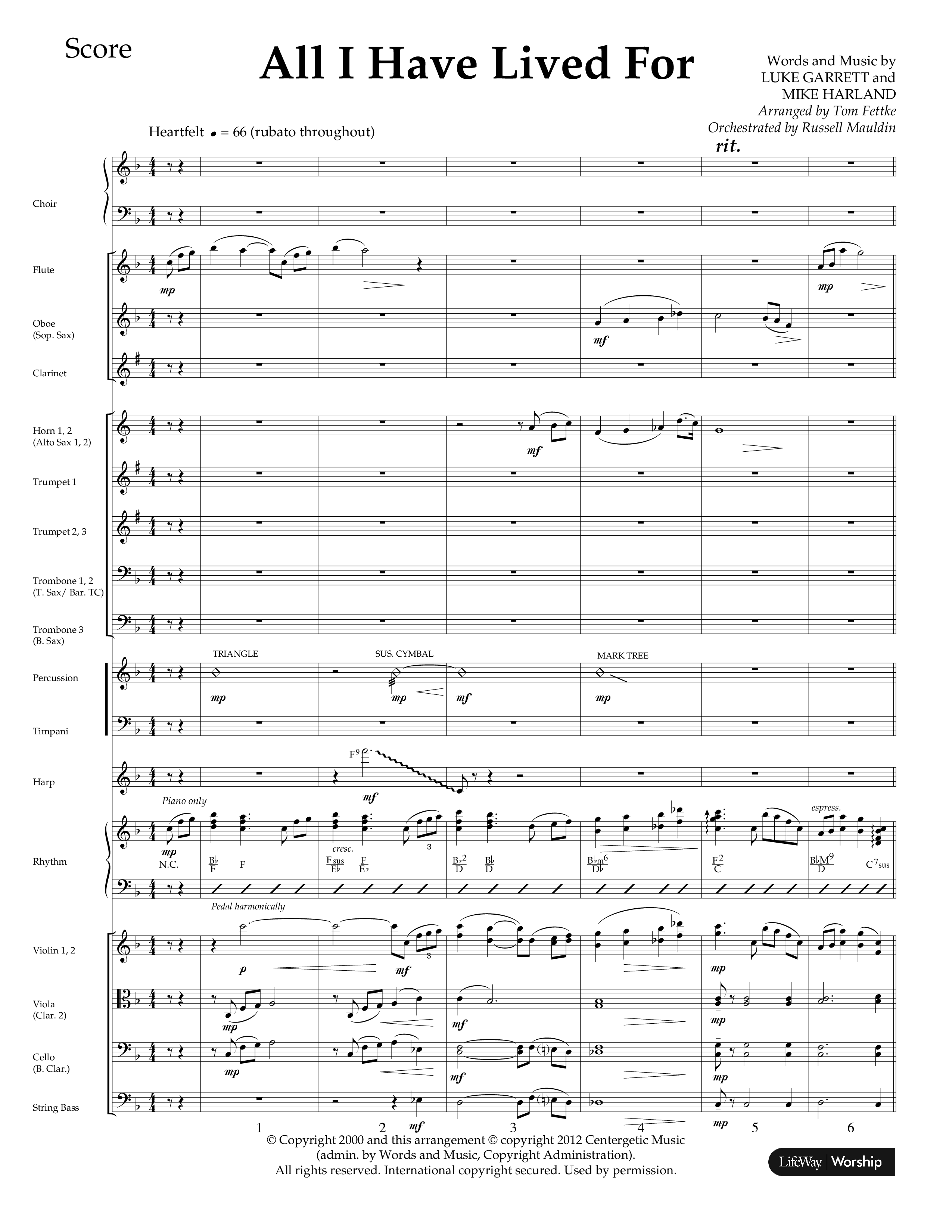 All I Have Lived For (Choral Anthem SATB) Conductor's Score (Lifeway Choral / Arr. Russell Mauldin)