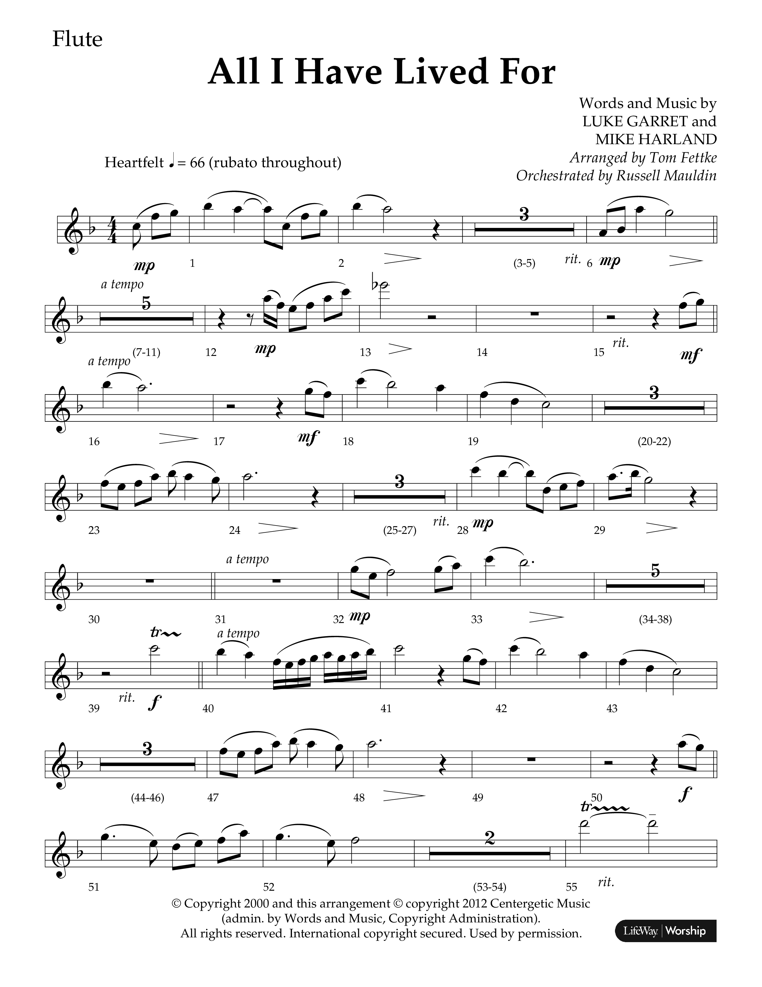 All I Have Lived For (Choral Anthem SATB) Flute (Lifeway Choral / Arr. Russell Mauldin)