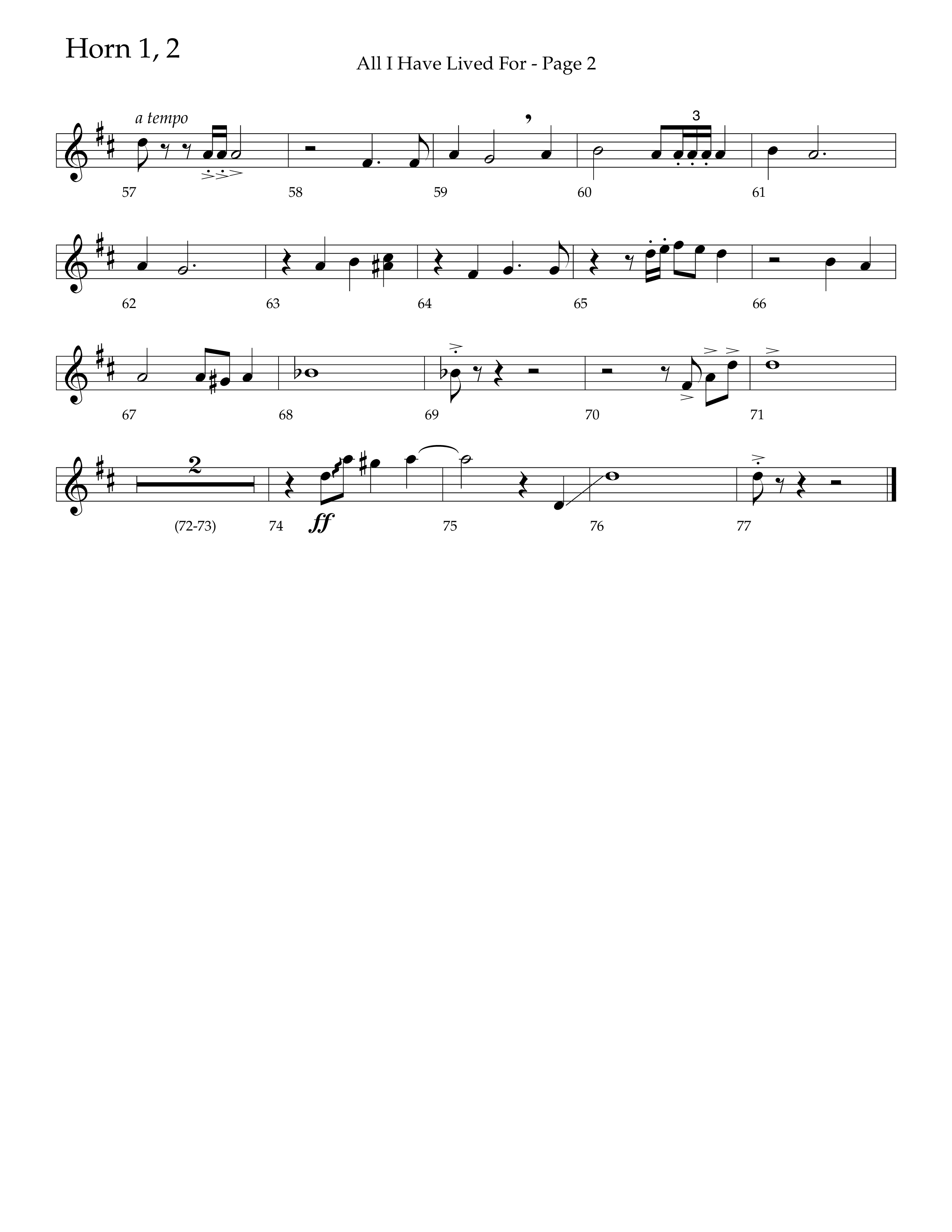 All I Have Lived For (Choral Anthem SATB) French Horn 1/2 (Lifeway Choral / Arr. Russell Mauldin)