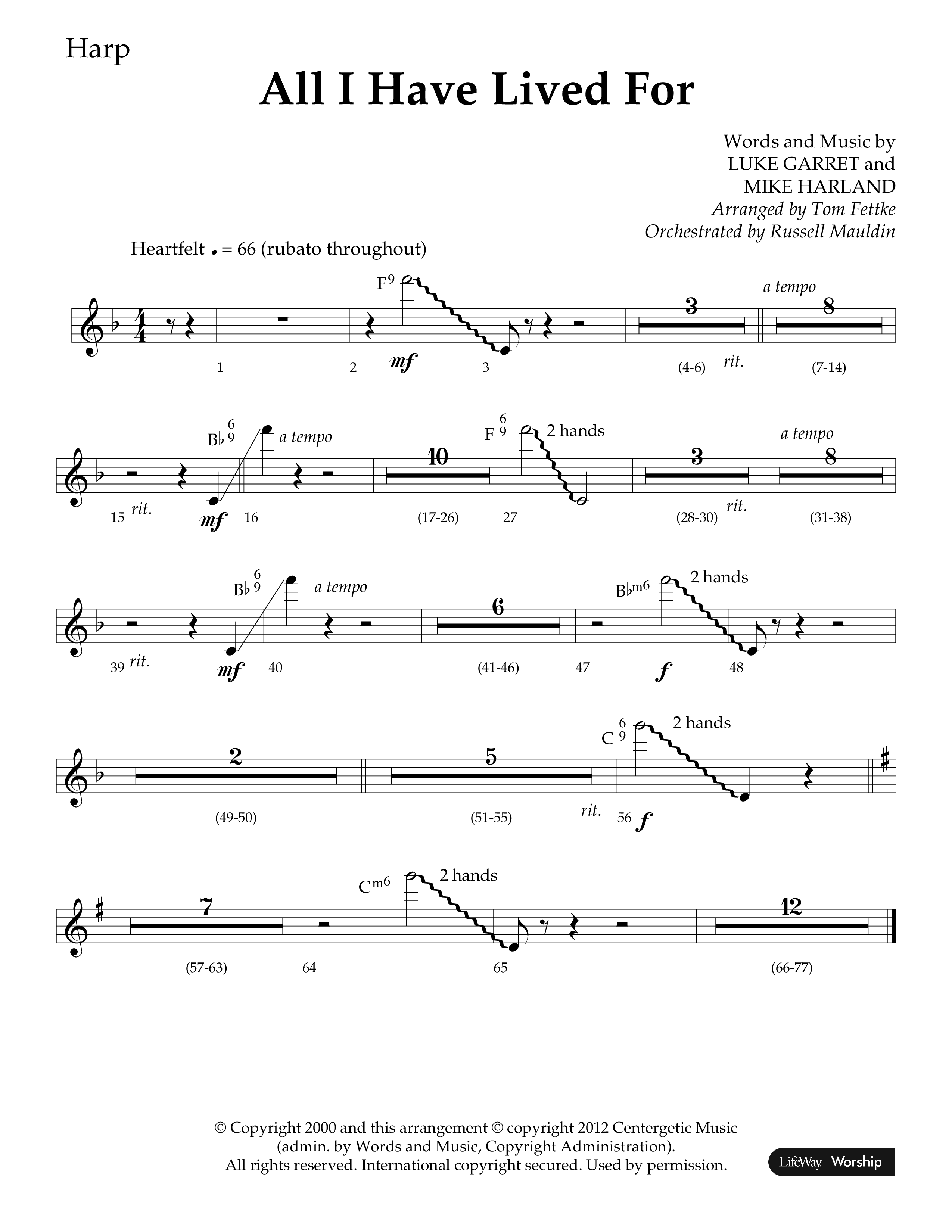 All I Have Lived For (Choral Anthem SATB) Harp (Lifeway Choral / Arr. Russell Mauldin)