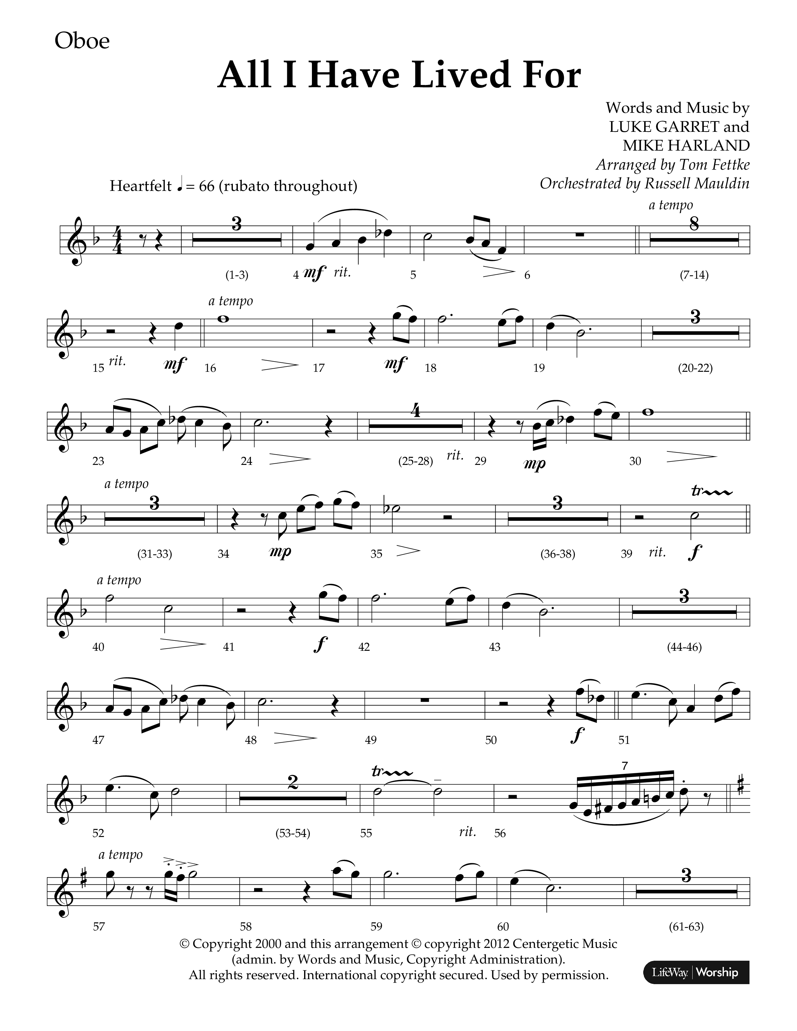 All I Have Lived For (Choral Anthem SATB) Oboe (Lifeway Choral / Arr. Russell Mauldin)