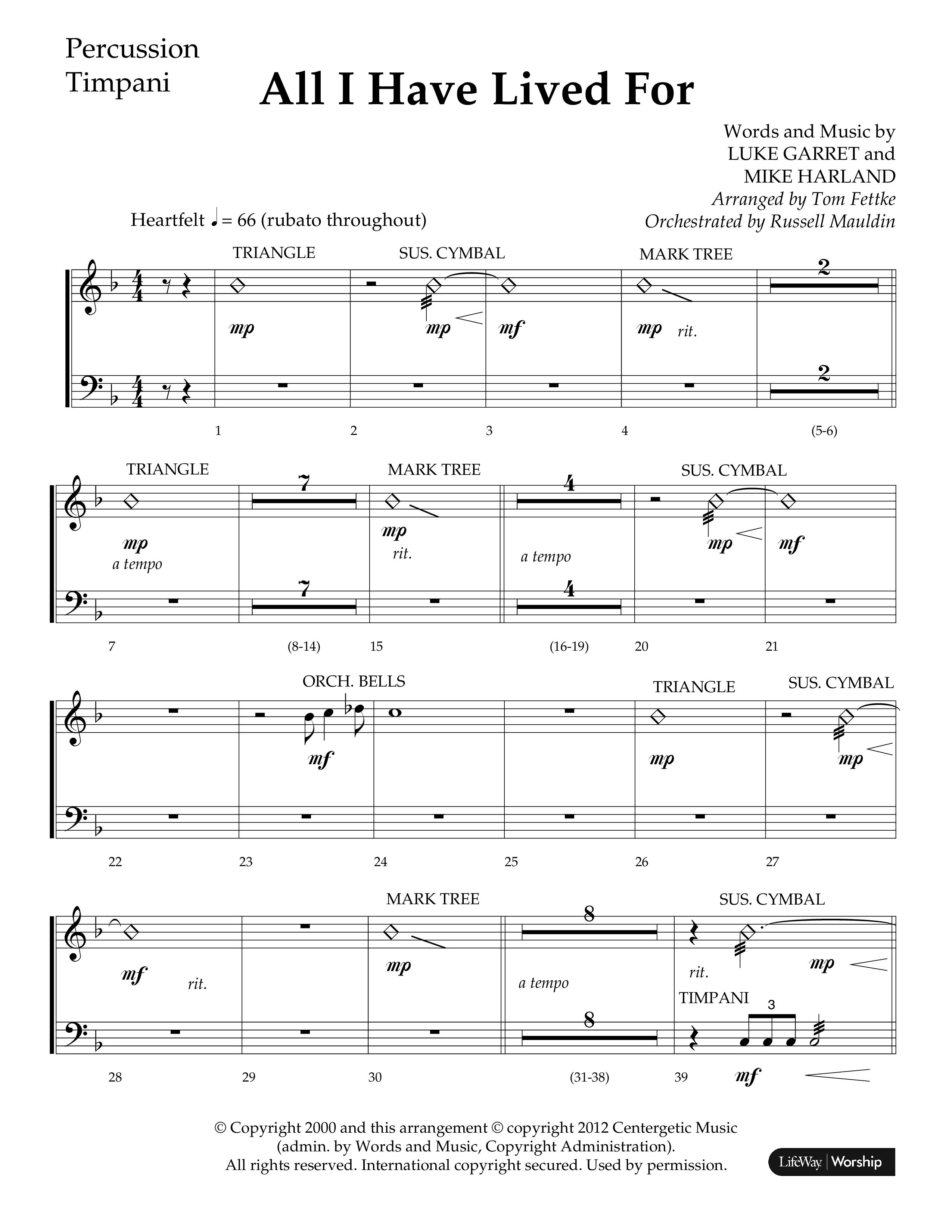 All I Have Lived For (Choral Anthem SATB) Percussion (Lifeway Choral / Arr. Russell Mauldin)