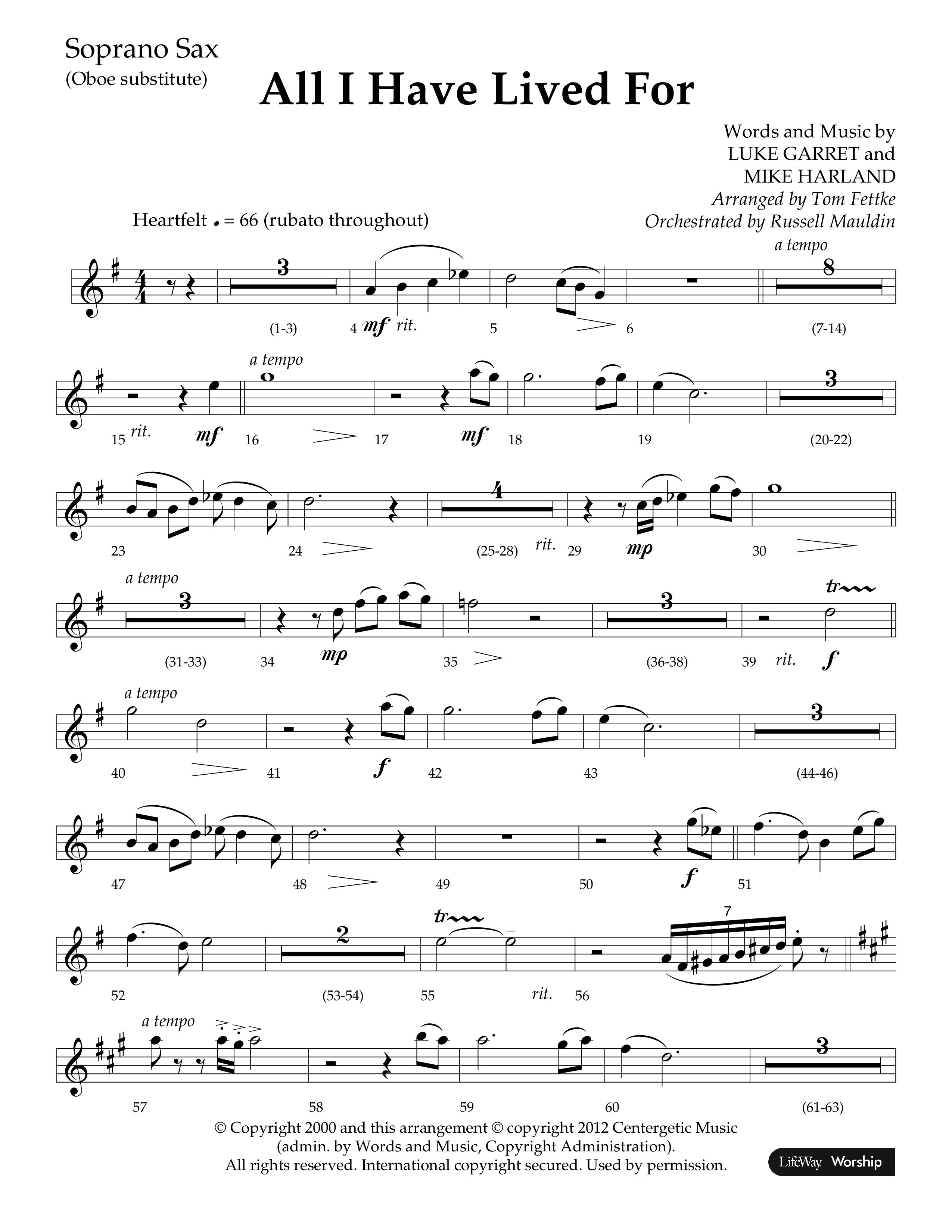 All I Have Lived For (Choral Anthem SATB) Soprano Sax (Lifeway Choral / Arr. Russell Mauldin)