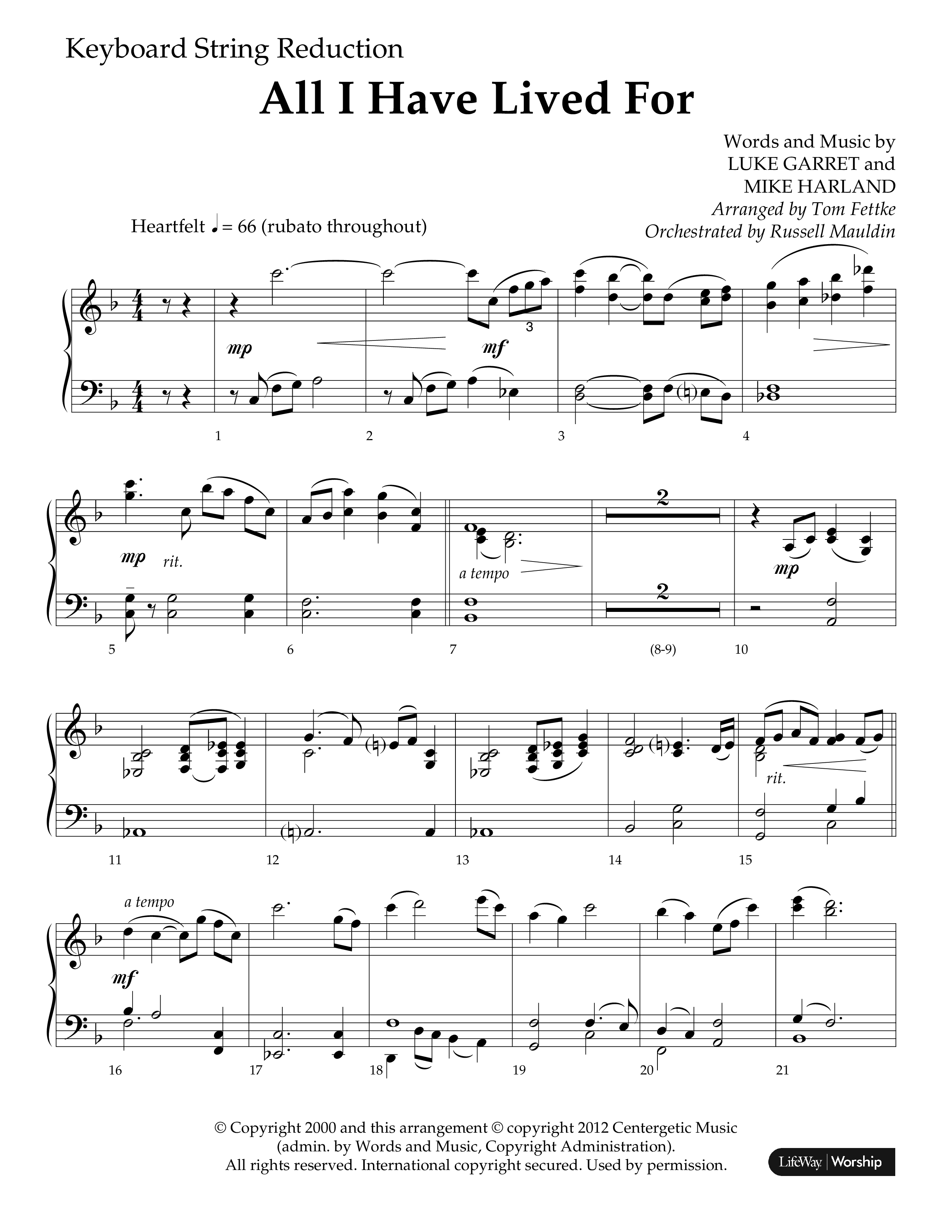 All I Have Lived For (Choral Anthem SATB) String Reduction (Lifeway Choral / Arr. Russell Mauldin)