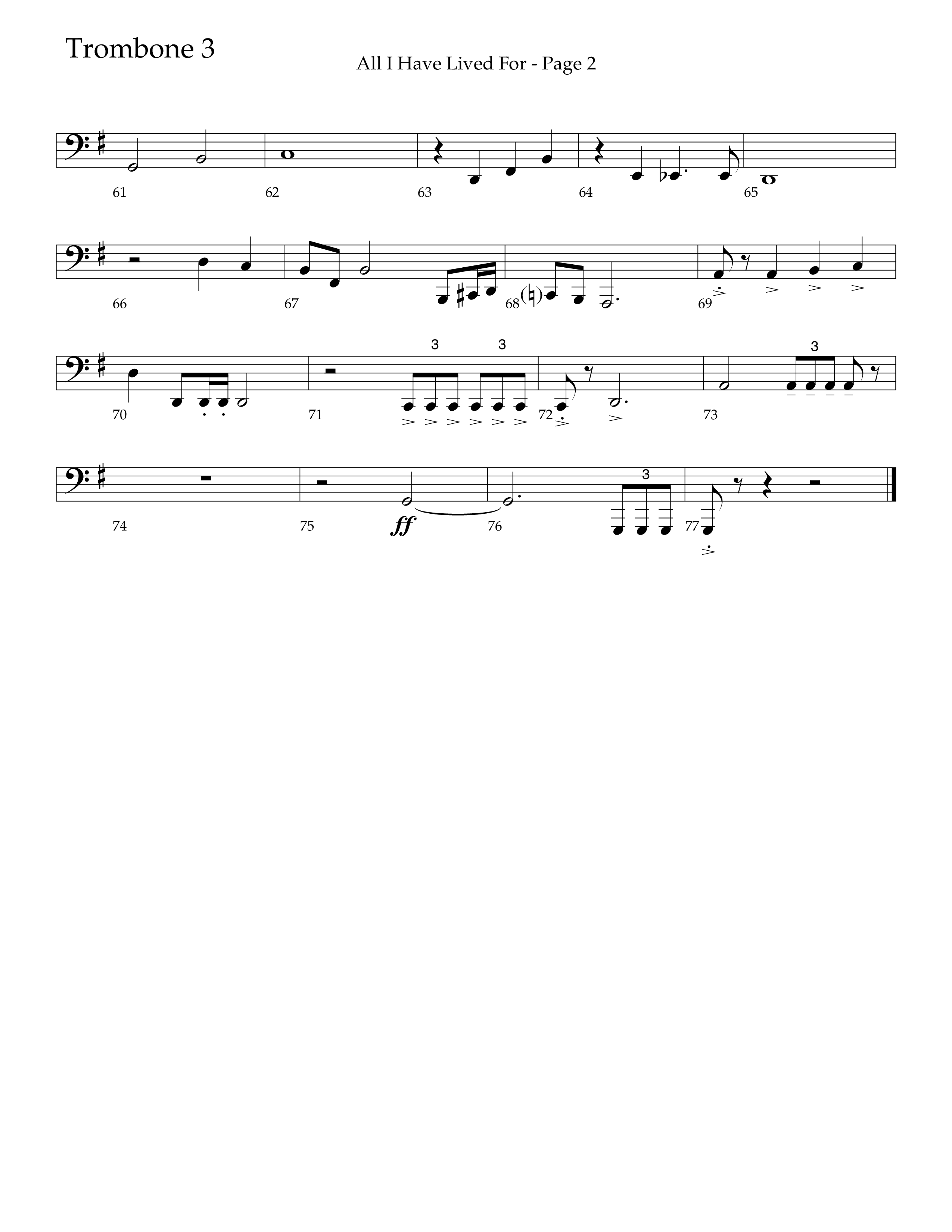 All I Have Lived For (Choral Anthem SATB) Trombone 3 (Lifeway Choral / Arr. Russell Mauldin)