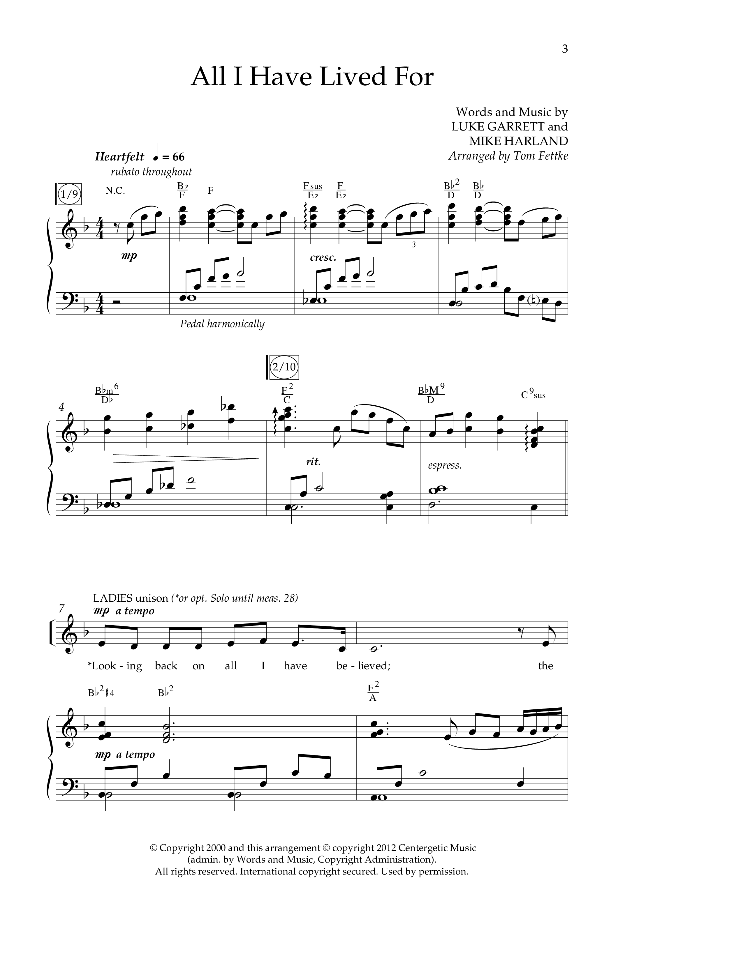 All I Have Lived For (Choral Anthem SATB) Anthem (SATB/Piano) (Lifeway Choral / Arr. Russell Mauldin)