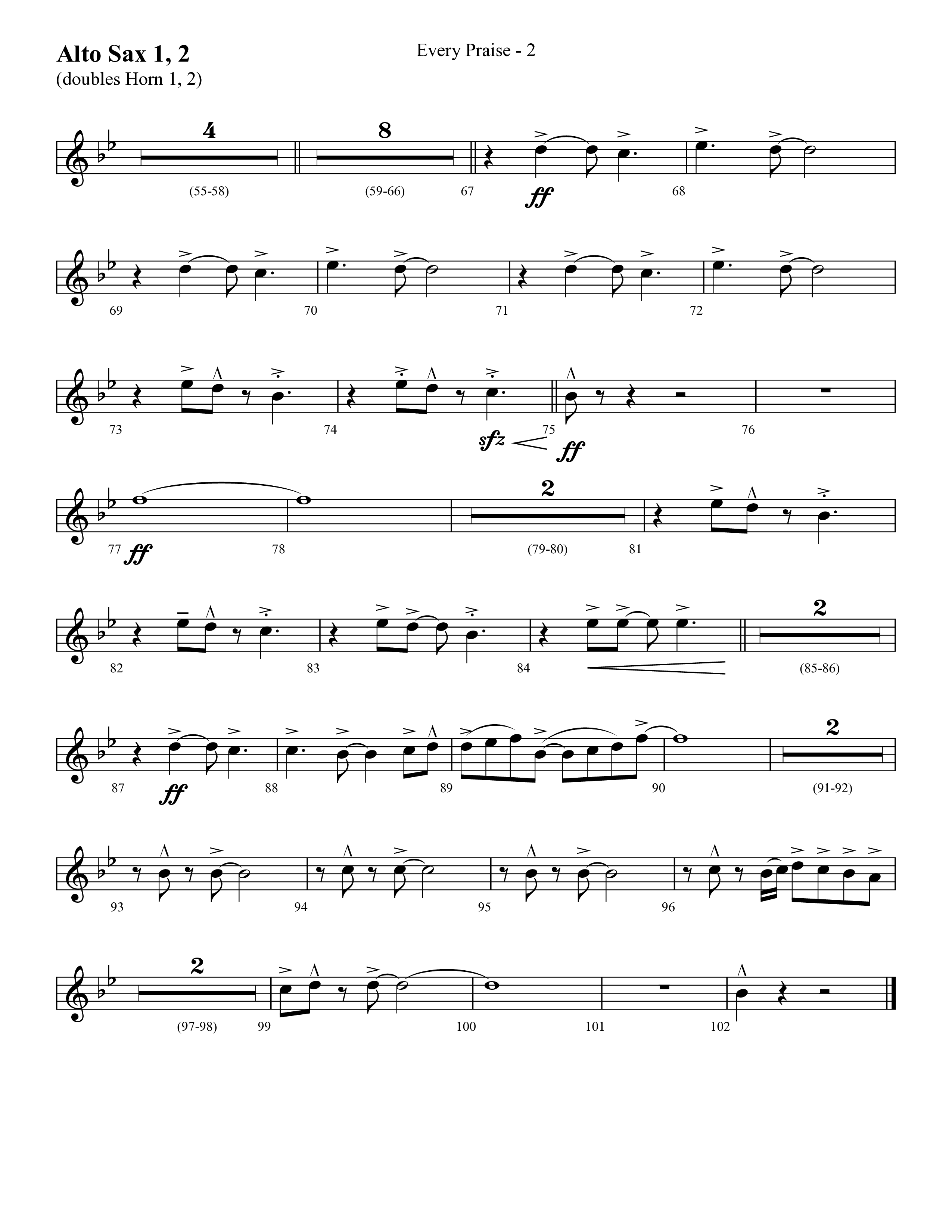 Every Praise (Choral Anthem SATB) Alto Sax 1/2 (Lifeway Choral / Arr. Cliff Duren)