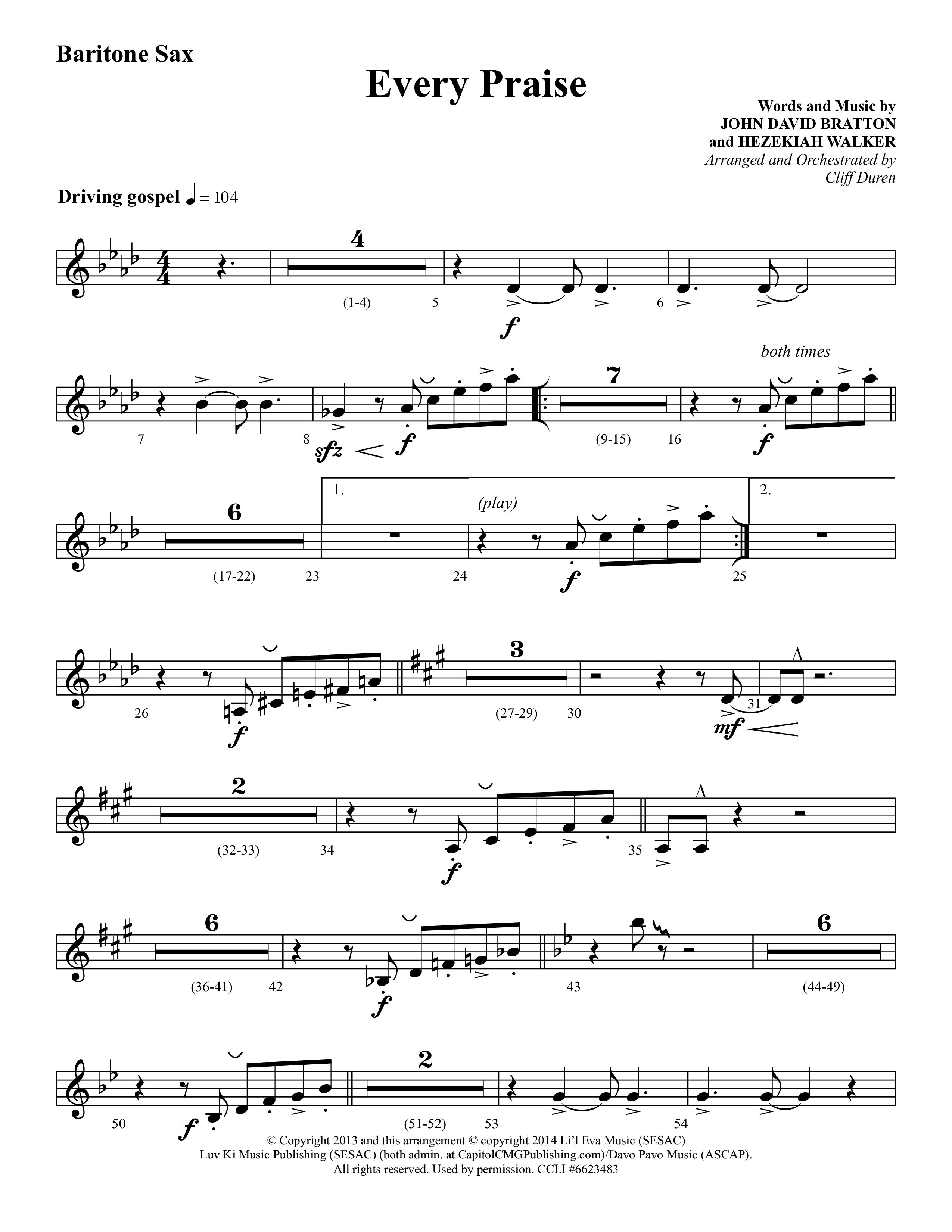 Every Praise (Choral Anthem SATB) Bari Sax (Lifeway Choral / Arr. Cliff Duren)