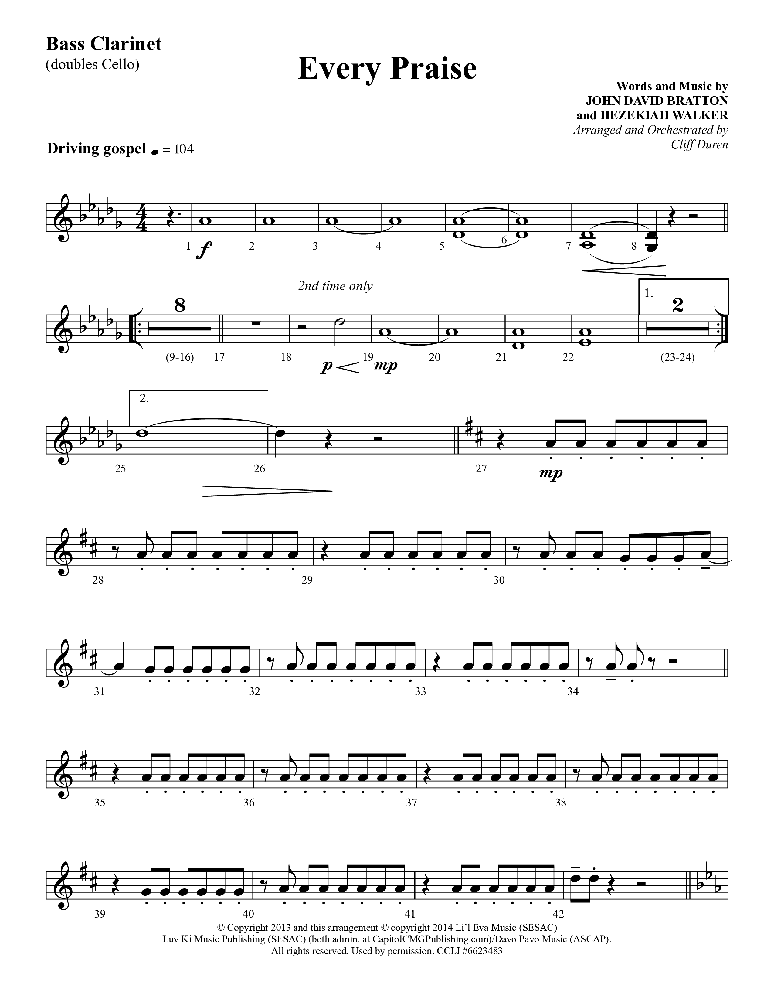 Every Praise (Choral Anthem SATB) Bass Clarinet (Lifeway Choral / Arr. Cliff Duren)
