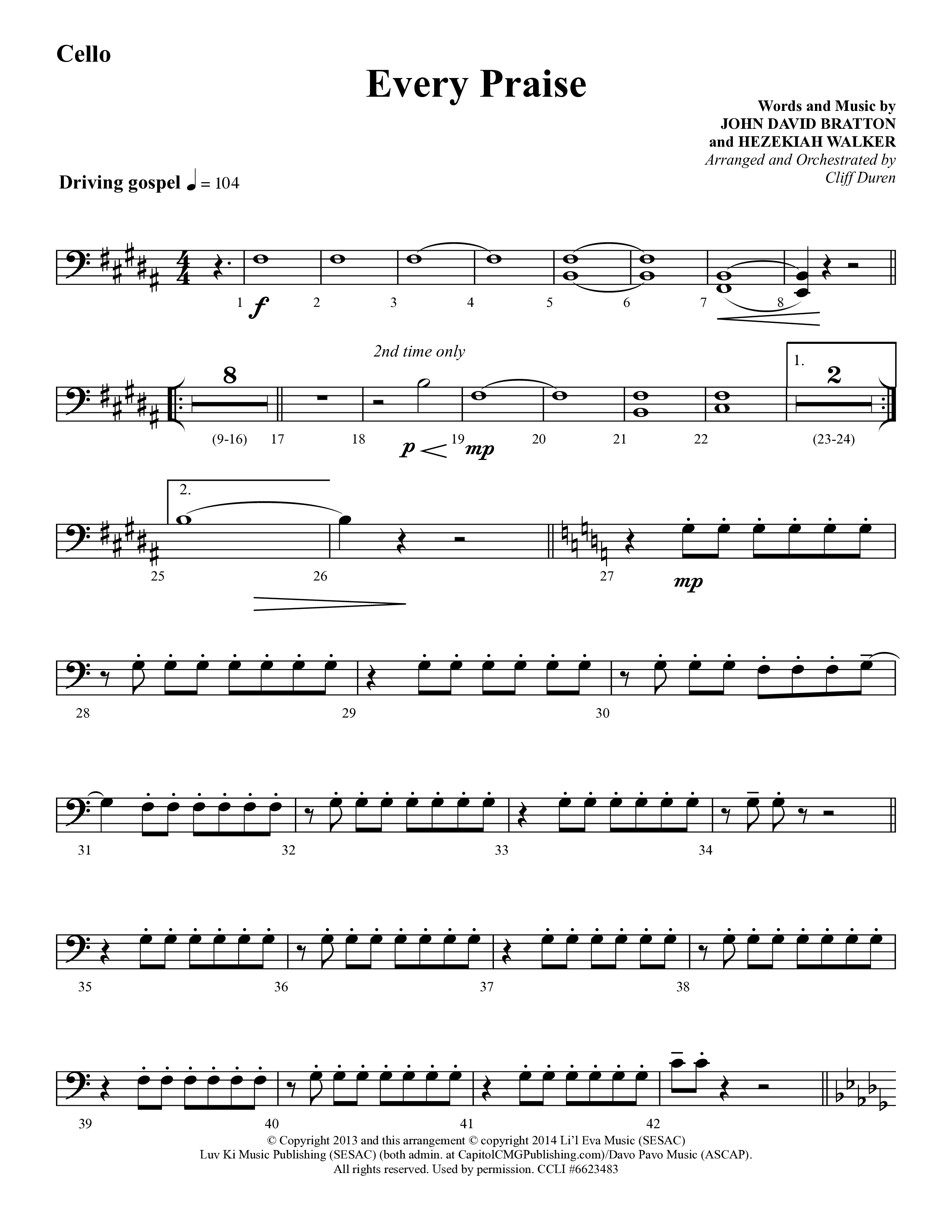 Every Praise (Choral Anthem SATB) Cello (Lifeway Choral / Arr. Cliff Duren)