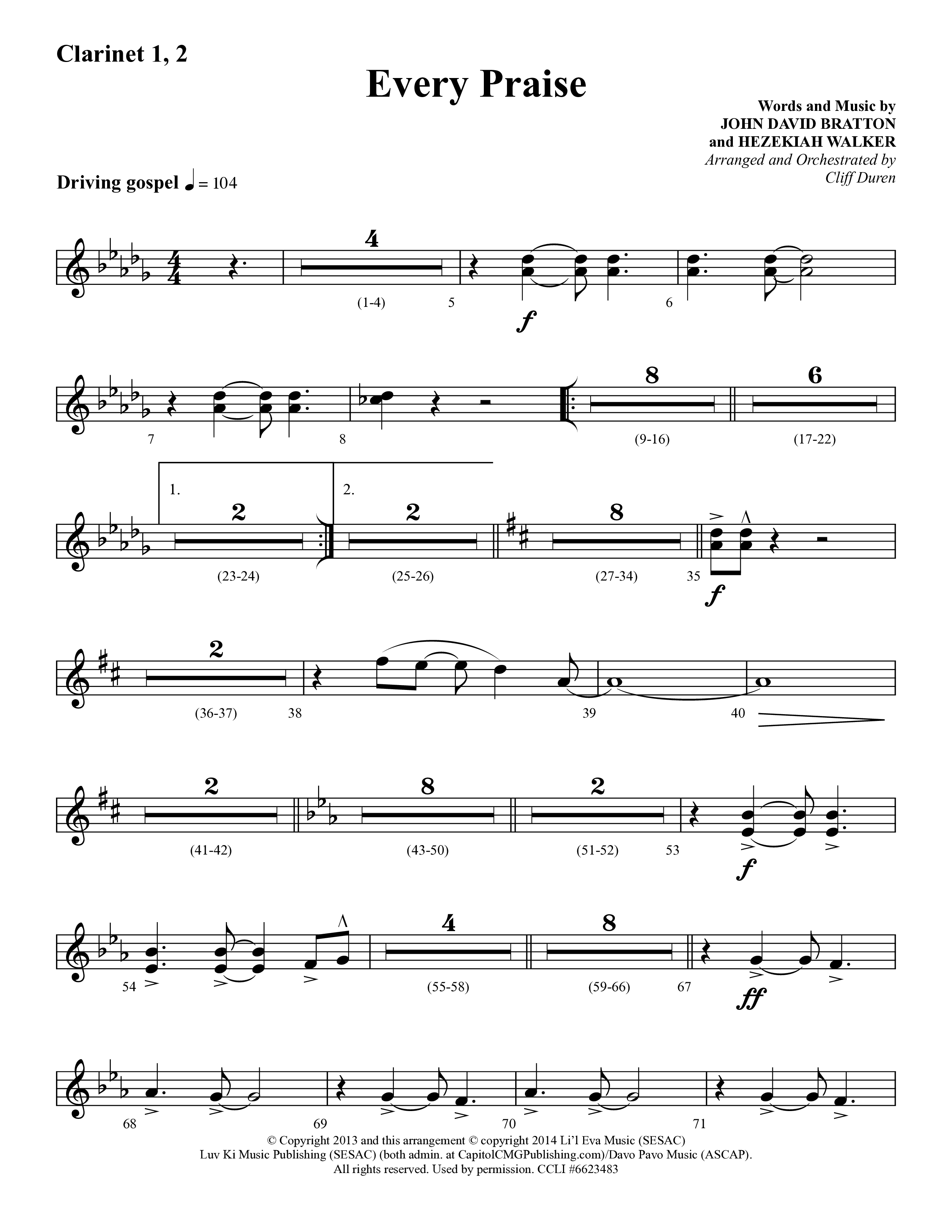Every Praise (Choral Anthem SATB) Clarinet 1/2 (Lifeway Choral / Arr. Cliff Duren)