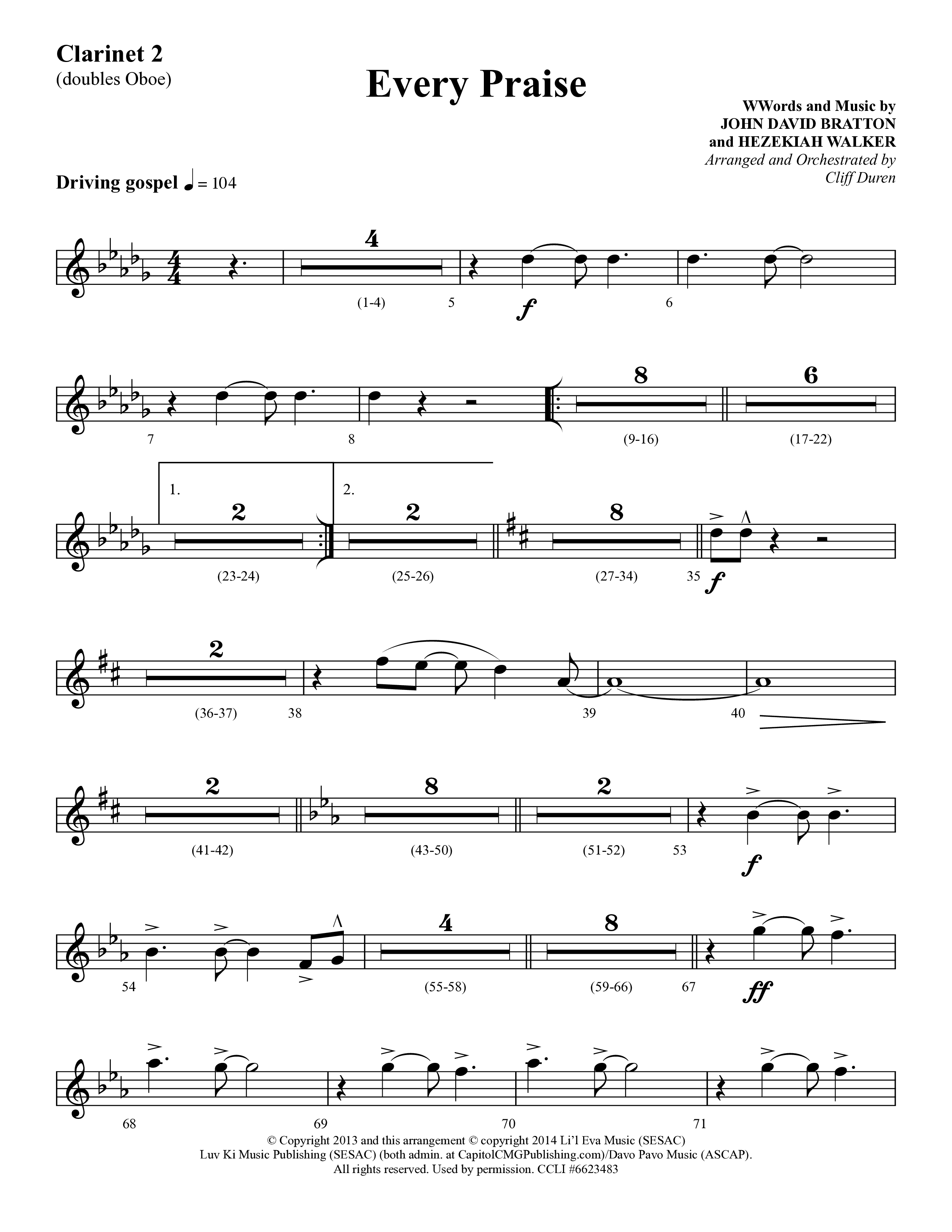 Every Praise (Choral Anthem SATB) Clarinet (Lifeway Choral / Arr. Cliff Duren)