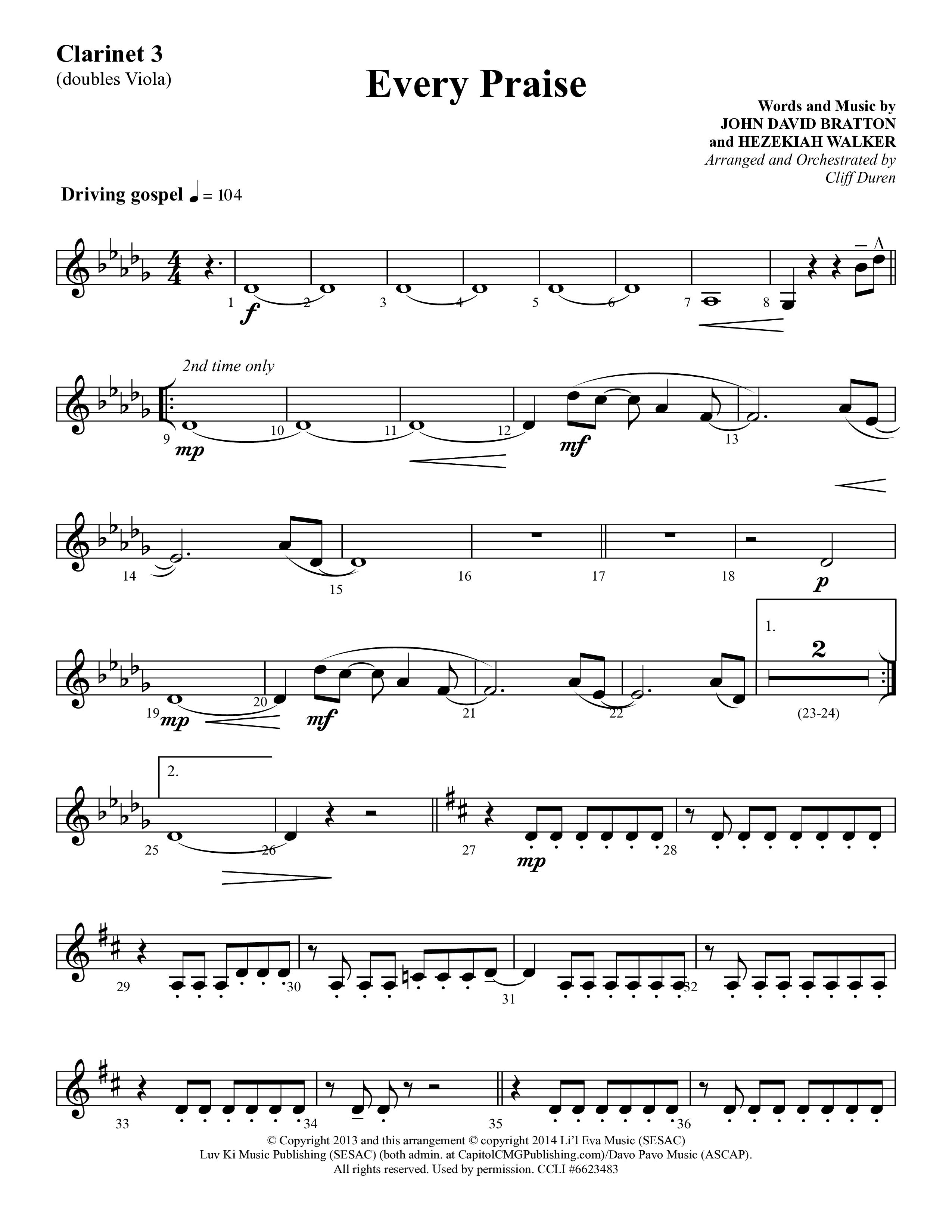 Every Praise (Choral Anthem SATB) Clarinet (Lifeway Choral / Arr. Cliff Duren)