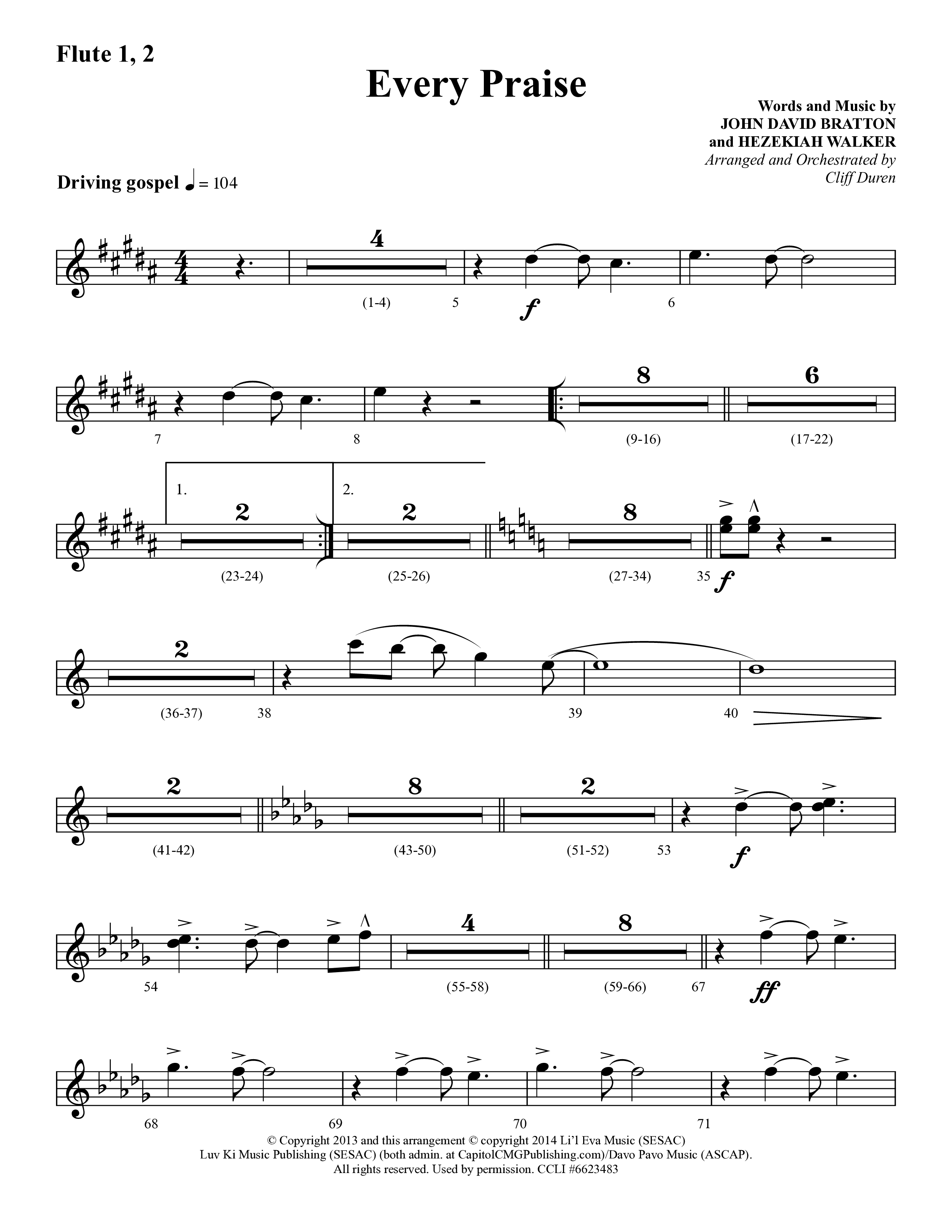 Every Praise (Choral Anthem SATB) Flute 1/2 (Lifeway Choral / Arr. Cliff Duren)