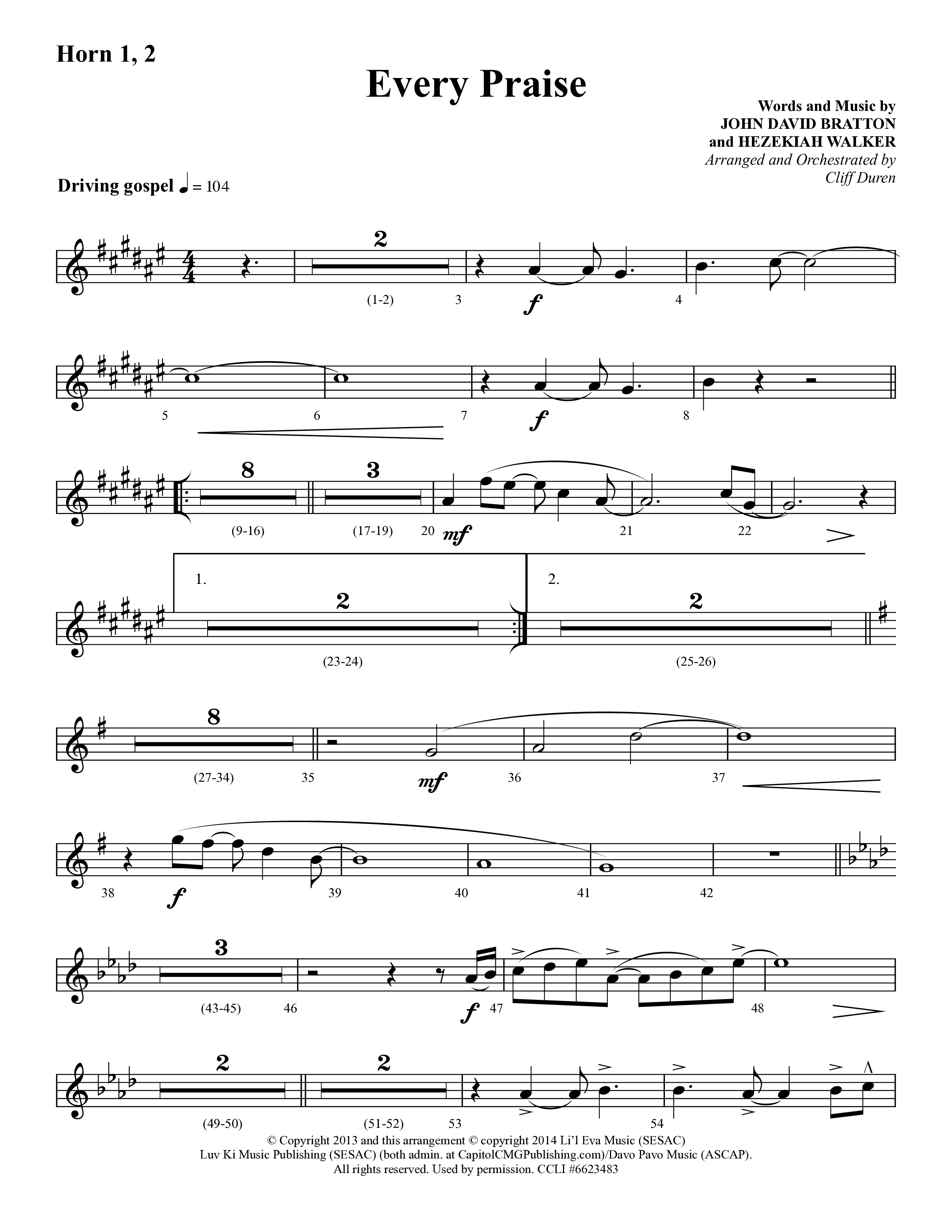 Every Praise (Choral Anthem SATB) French Horn 1/2 (Lifeway Choral / Arr. Cliff Duren)