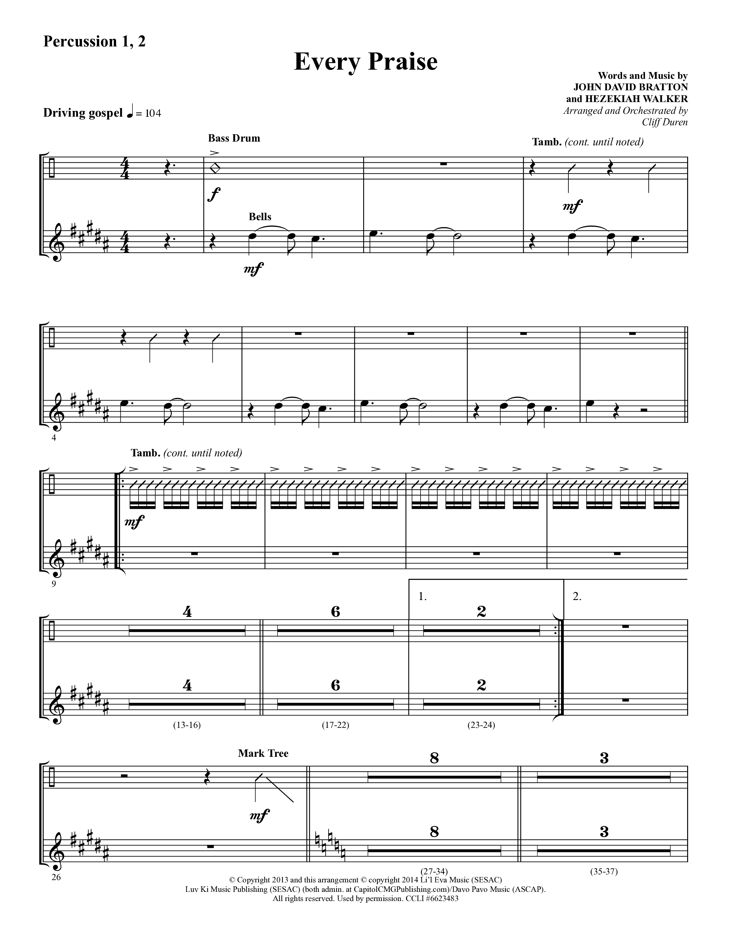 Every Praise (Choral Anthem SATB) Percussion 1/2 (Lifeway Choral / Arr. Cliff Duren)