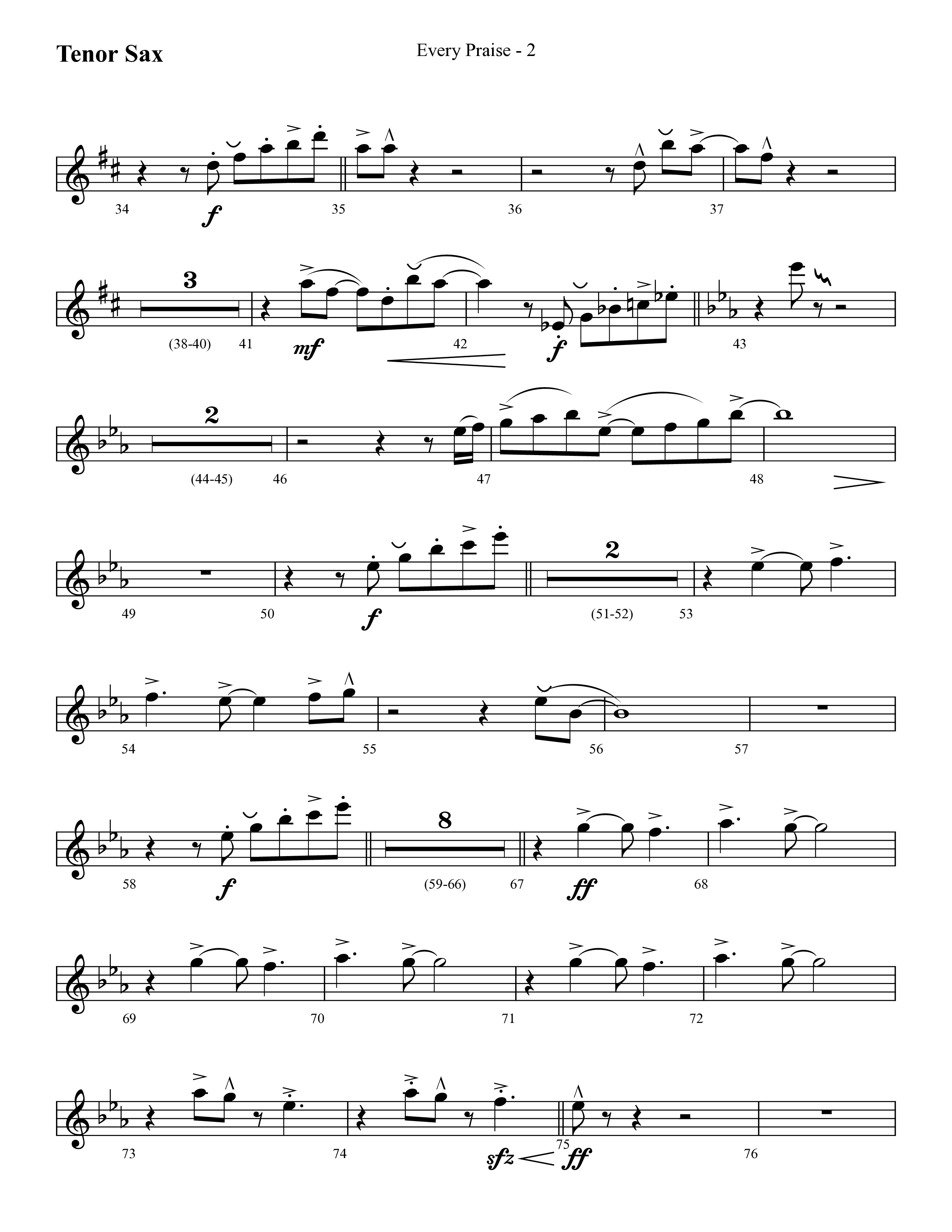 Every Praise (Choral Anthem SATB) Tenor Sax 1 (Lifeway Choral / Arr. Cliff Duren)