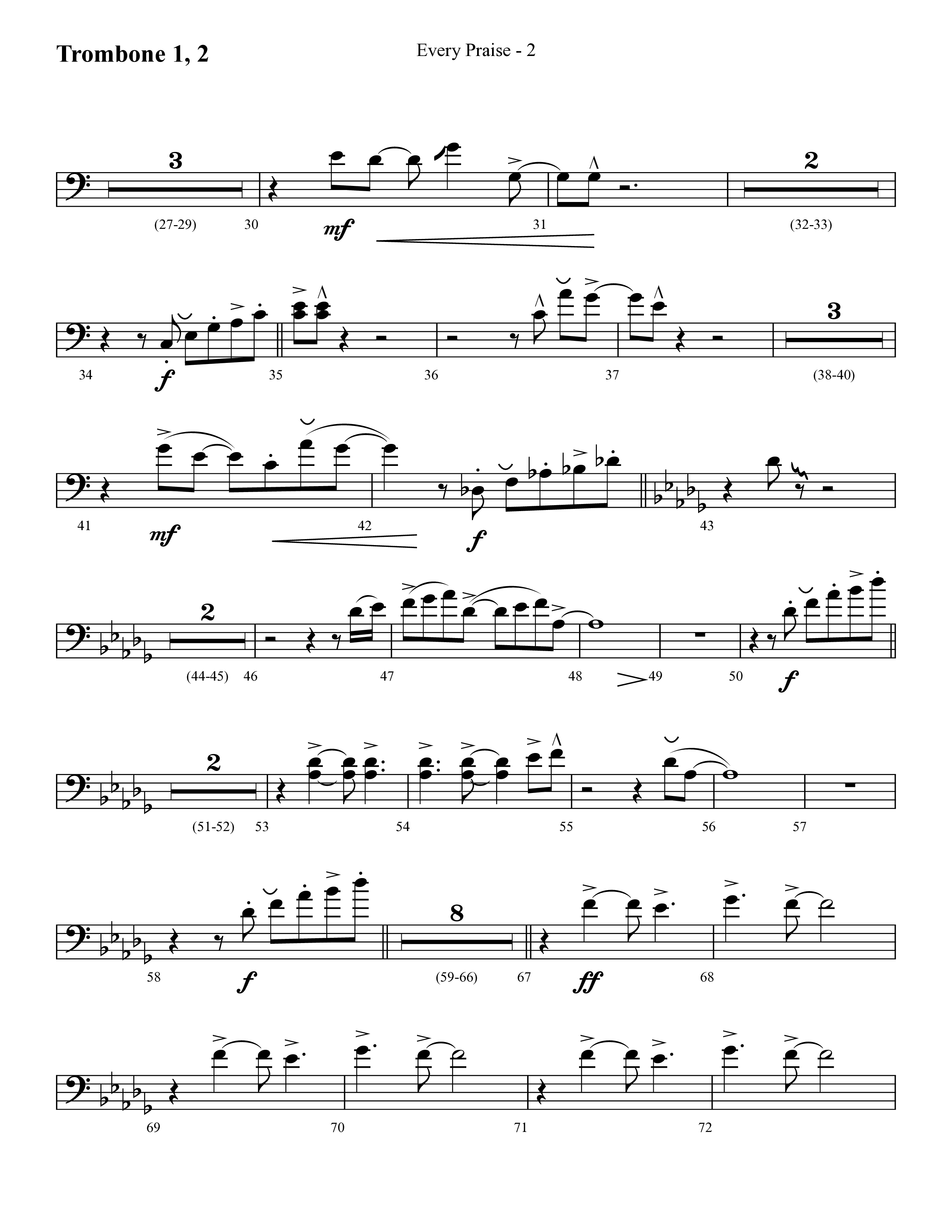 Every Praise (Choral Anthem SATB) Trombone 1/2 (Lifeway Choral / Arr. Cliff Duren)