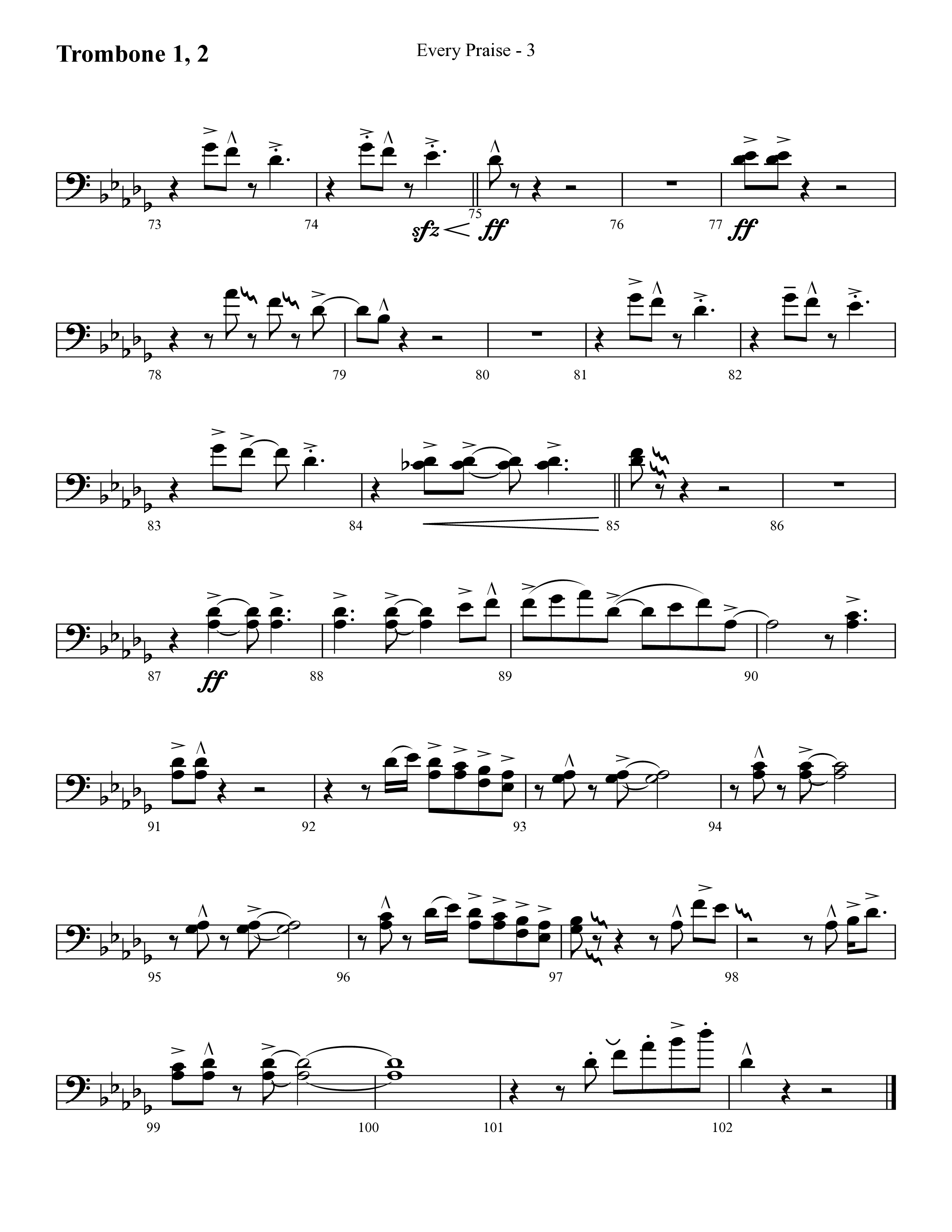 Every Praise (Choral Anthem SATB) Trombone 1/2 (Lifeway Choral / Arr. Cliff Duren)