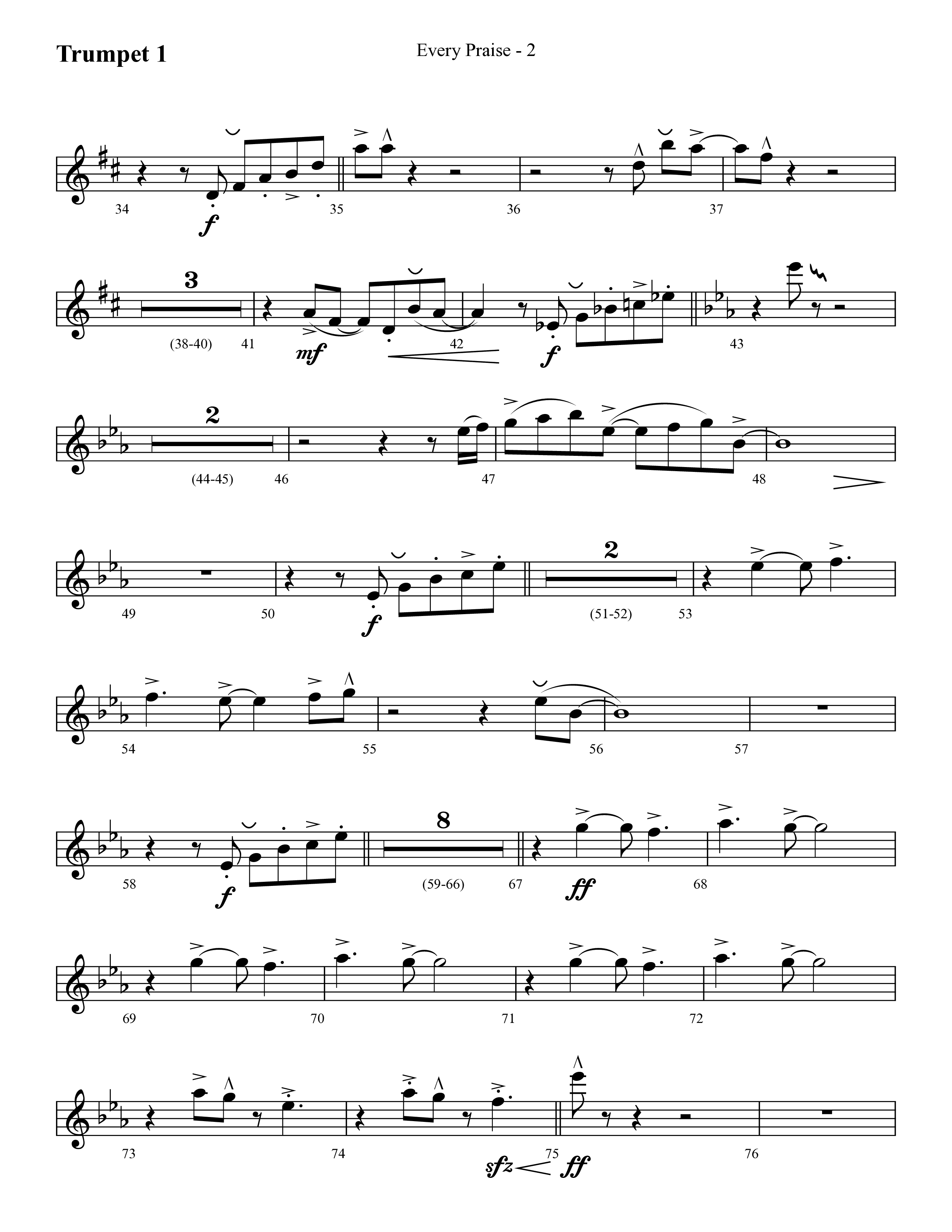 Every Praise (Choral Anthem SATB) Trumpet 1 (Lifeway Choral / Arr. Cliff Duren)