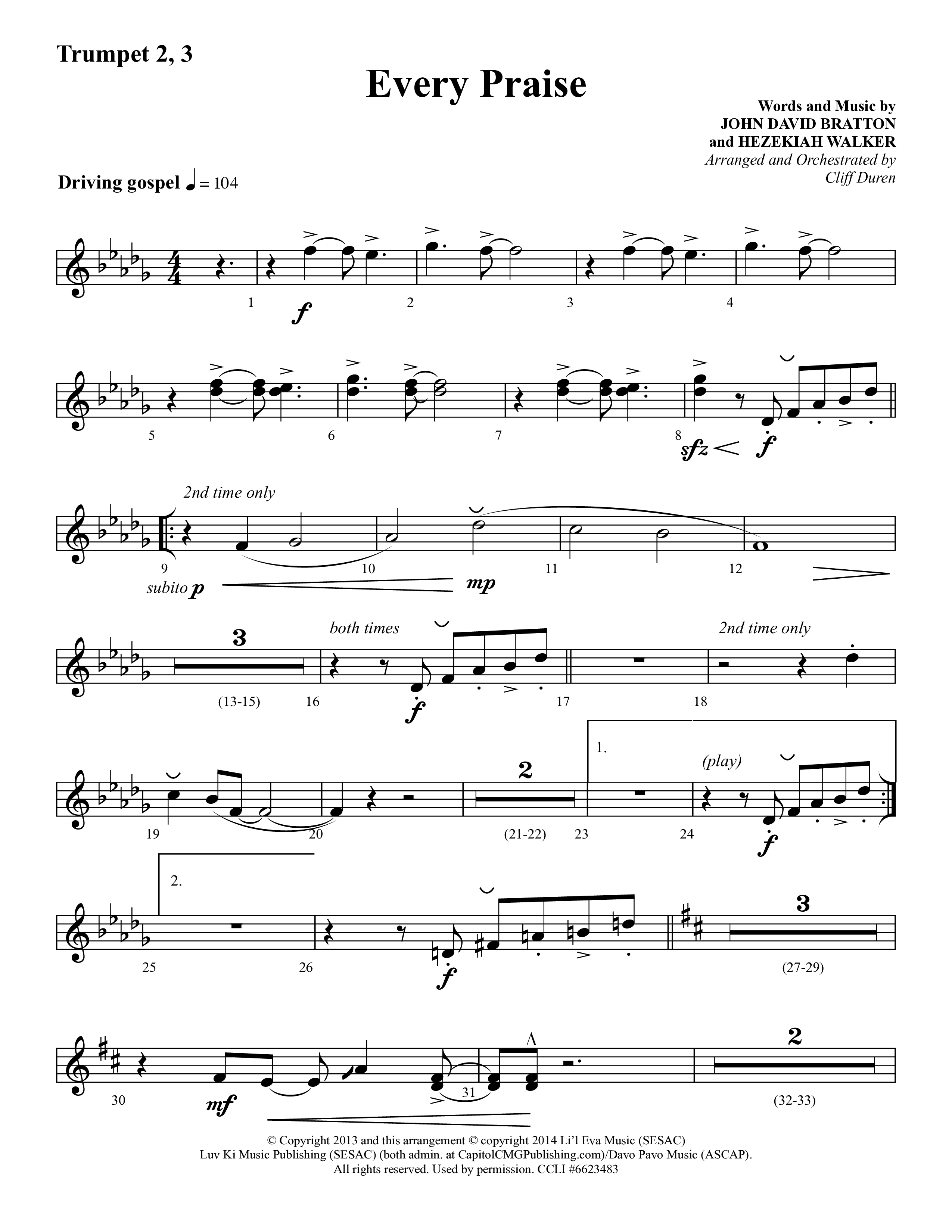 Every Praise (Choral Anthem SATB) Trumpet 2/3 (Lifeway Choral / Arr. Cliff Duren)