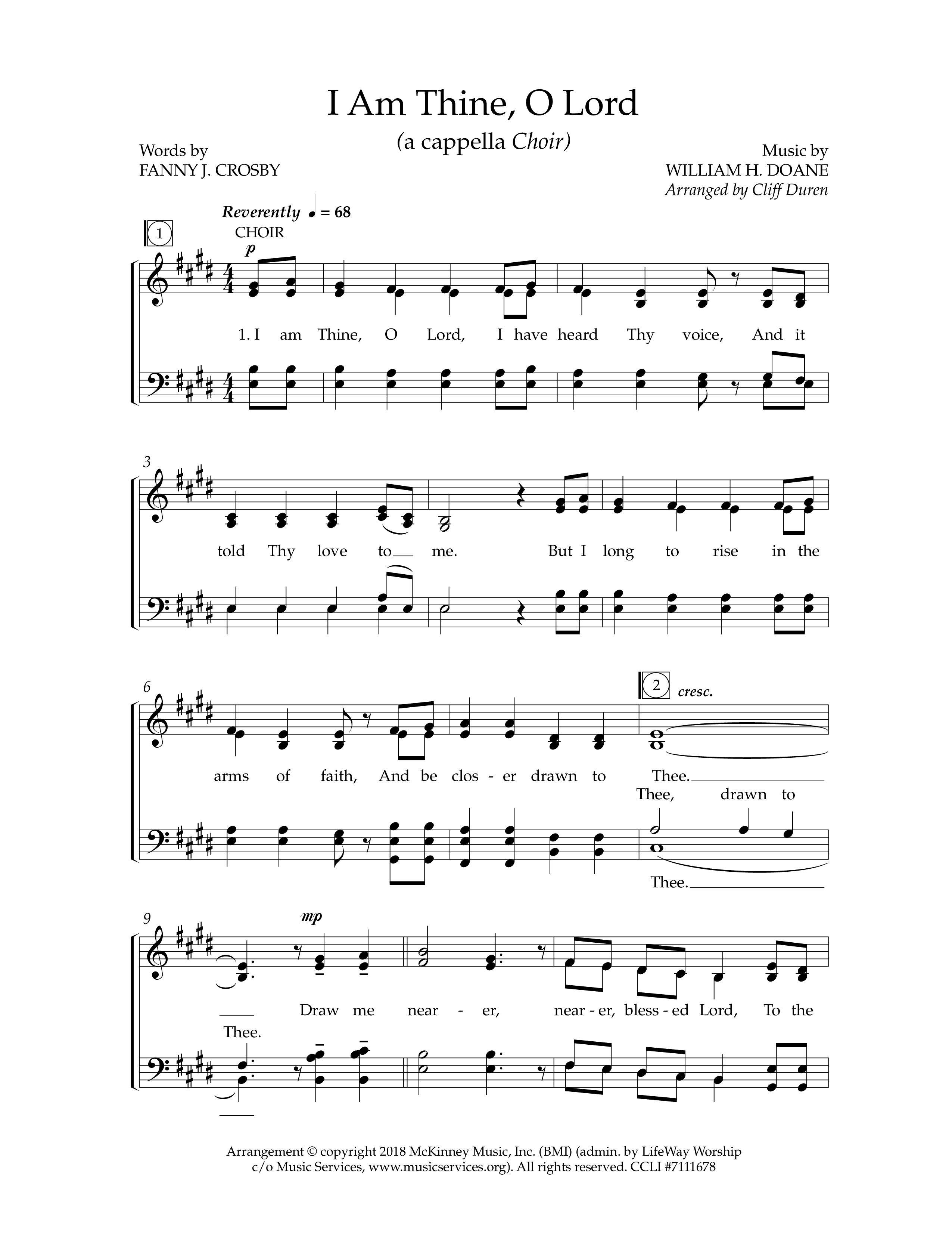 I Am Thine O Lord (Choral Anthem SATB) Anthem (SATB/Piano) (Lifeway Choral / Arr. Cliff Duren)