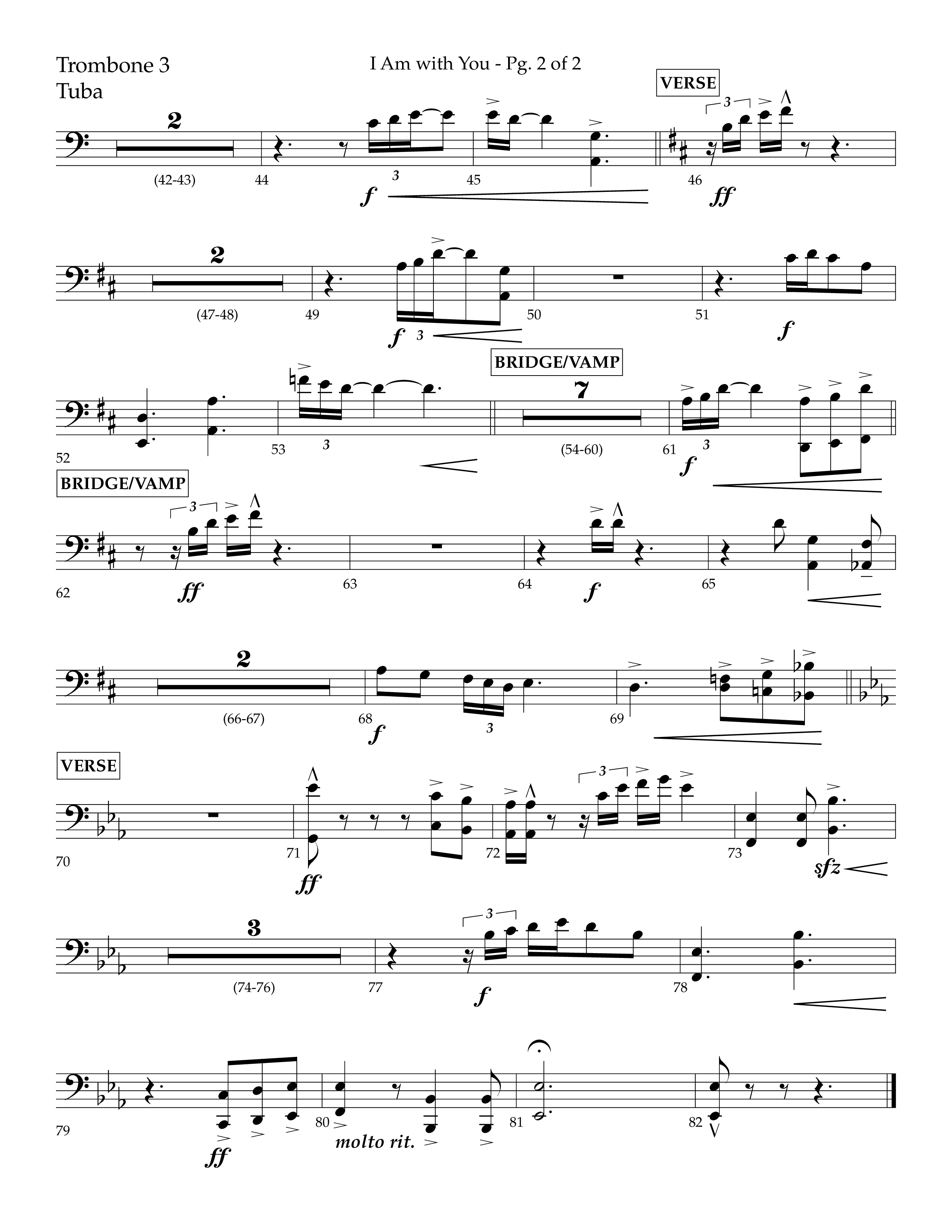 I Am With You (Choral Anthem SATB) Trombone 3/Tuba (Lifeway Choral / Arr. Cliff Duren)