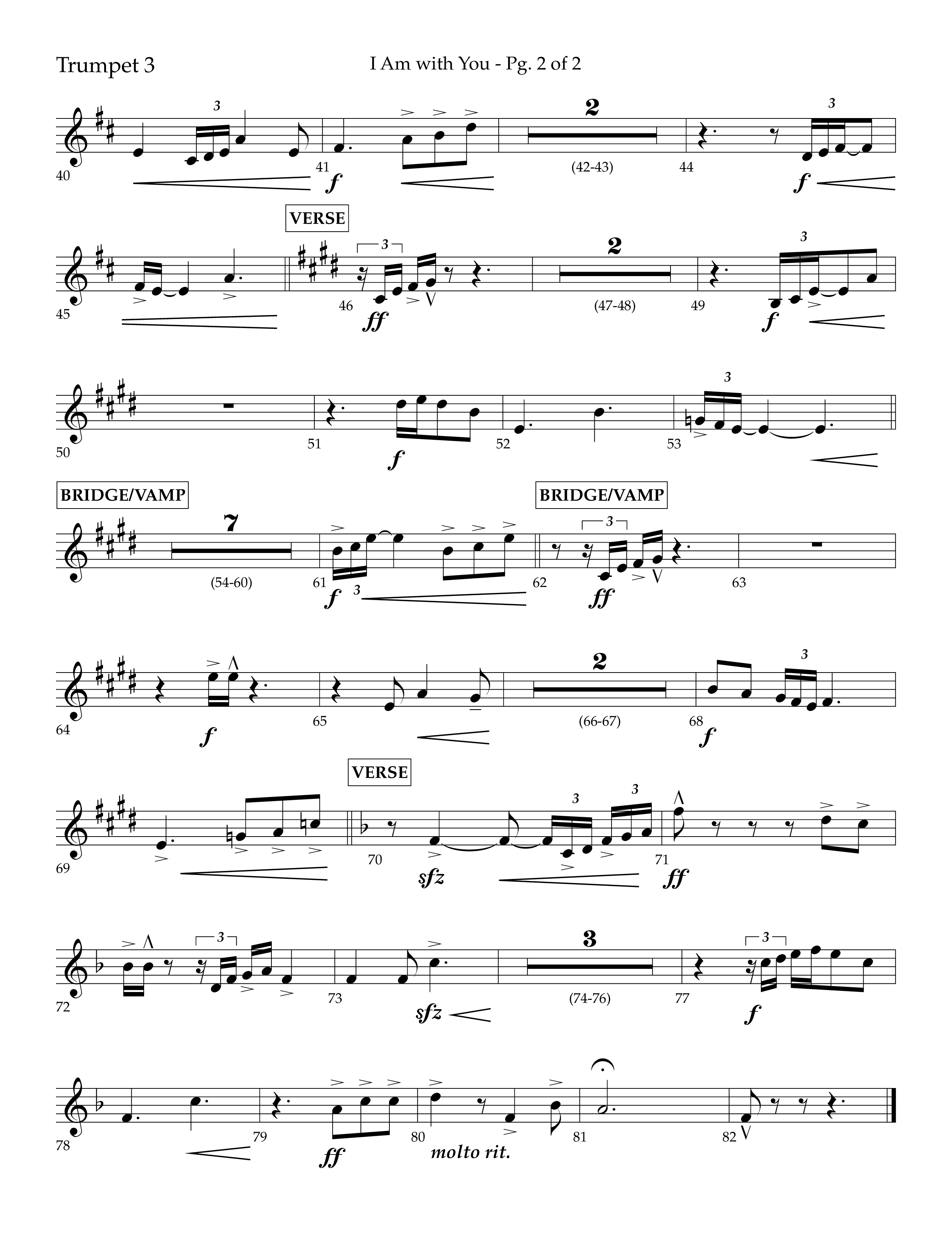 I Am With You (Choral Anthem SATB) Trumpet 3 (Lifeway Choral / Arr. Cliff Duren)