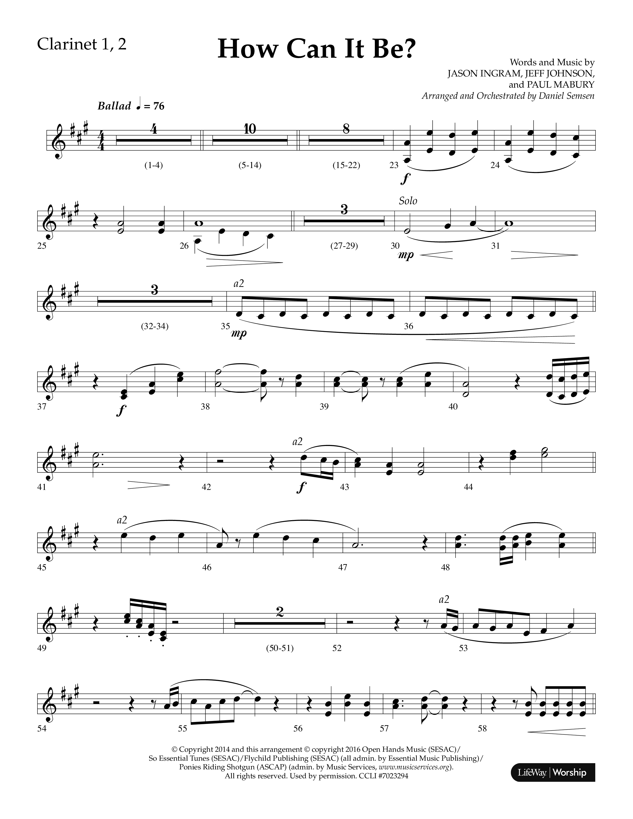 How Can It Be (Choral Anthem SATB) Clarinet 1/2 (Lifeway Choral / Arr. Daniel Semsen)