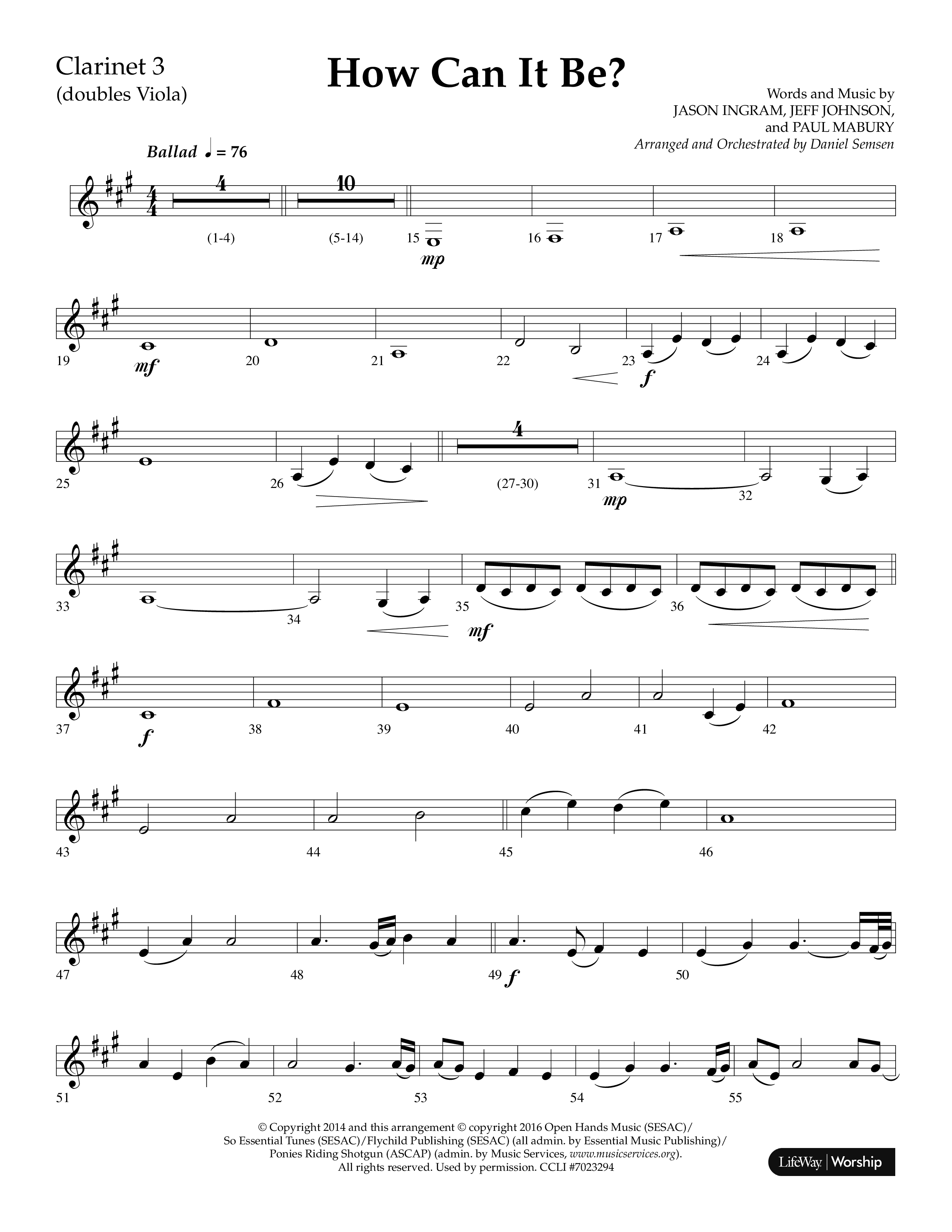 How Can It Be (Choral Anthem SATB) Clarinet 3 (Lifeway Choral / Arr. Daniel Semsen)