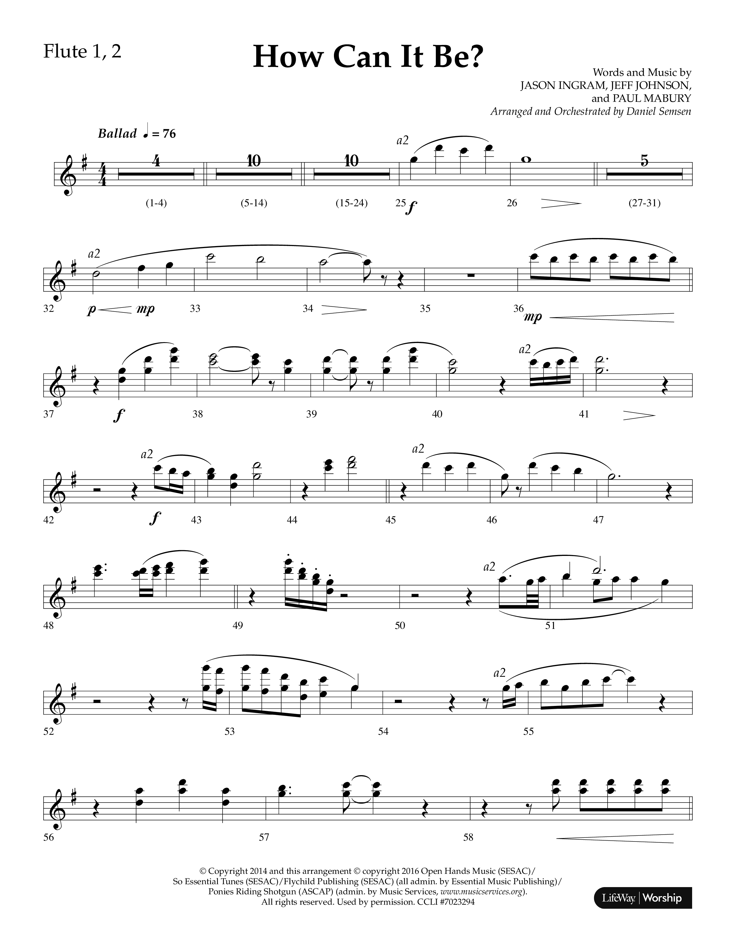 How Can It Be (Choral Anthem SATB) Flute 1/2 (Lifeway Choral / Arr. Daniel Semsen)