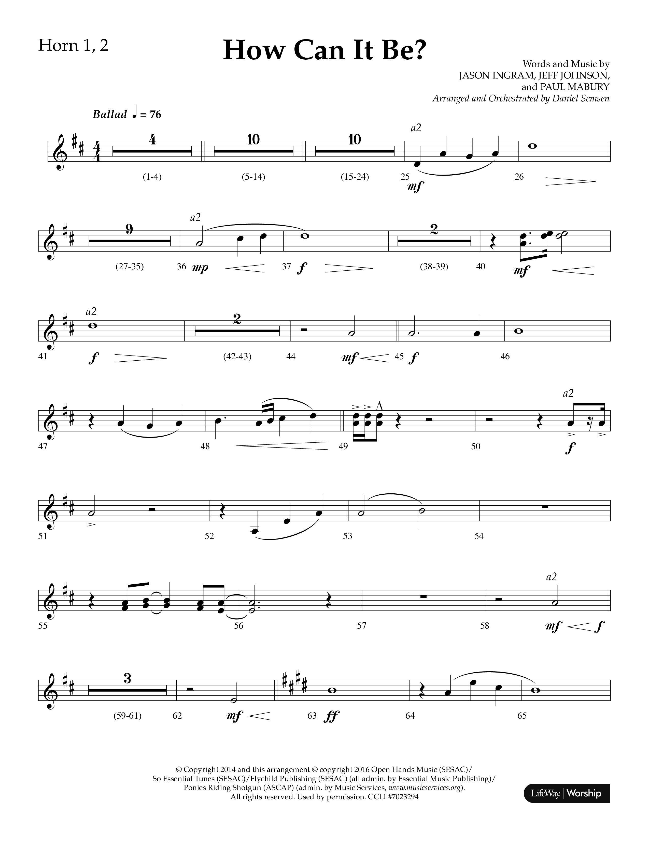How Can It Be (Choral Anthem SATB) French Horn 1/2 (Lifeway Choral / Arr. Daniel Semsen)