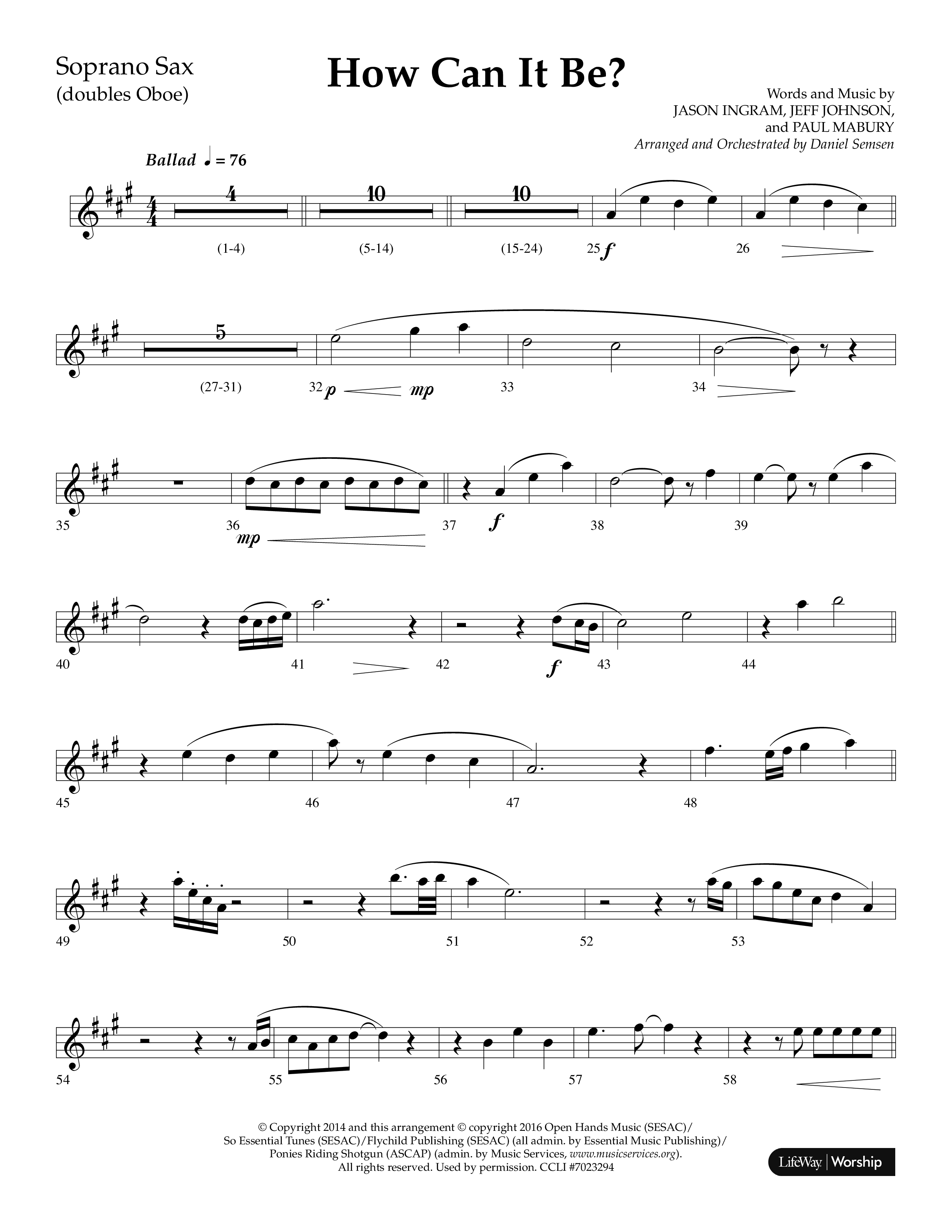How Can It Be (Choral Anthem SATB) Soprano Sax (Lifeway Choral / Arr. Daniel Semsen)