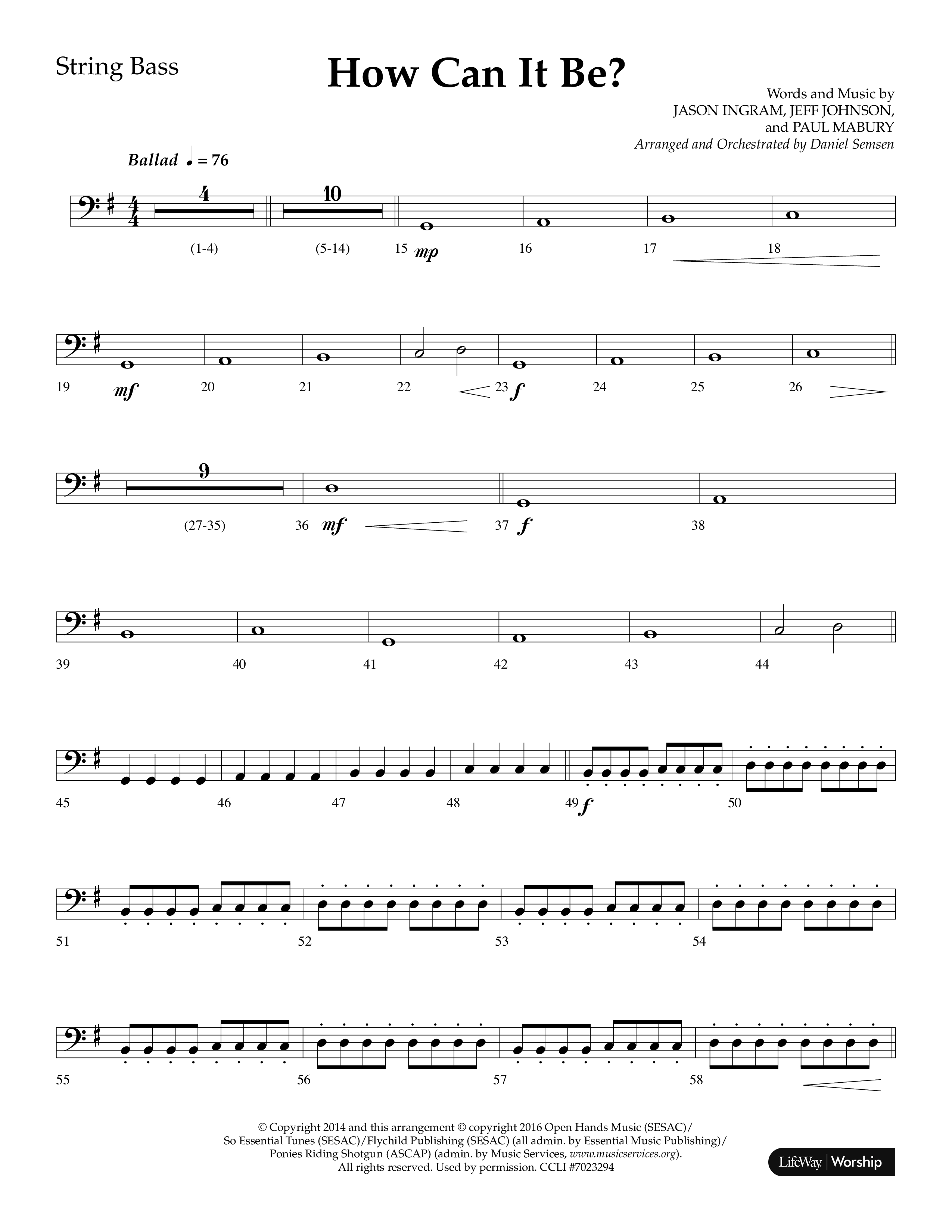 How Can It Be (Choral Anthem SATB) String Bass (Lifeway Choral / Arr. Daniel Semsen)