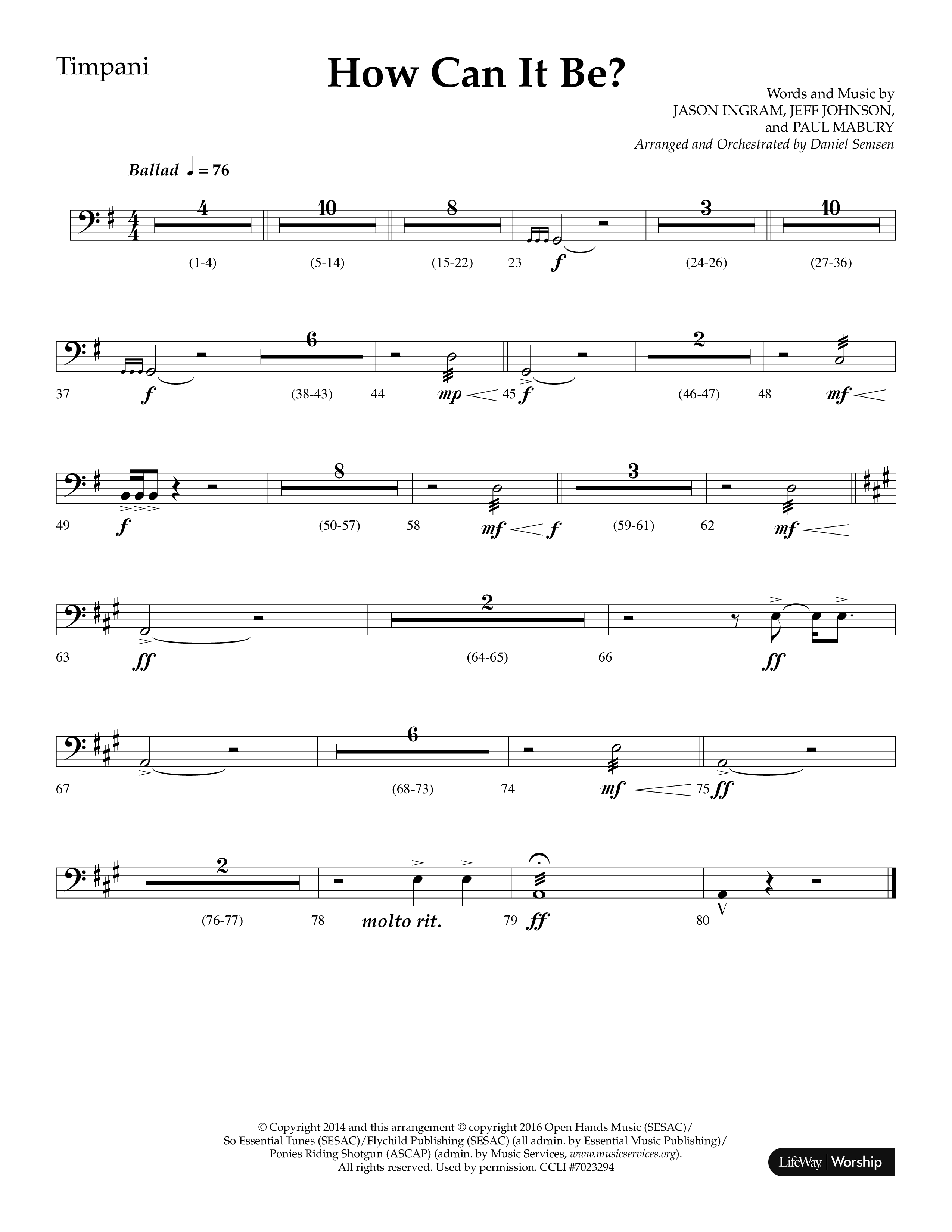 How Can It Be (Choral Anthem SATB) Timpani (Lifeway Choral / Arr. Daniel Semsen)