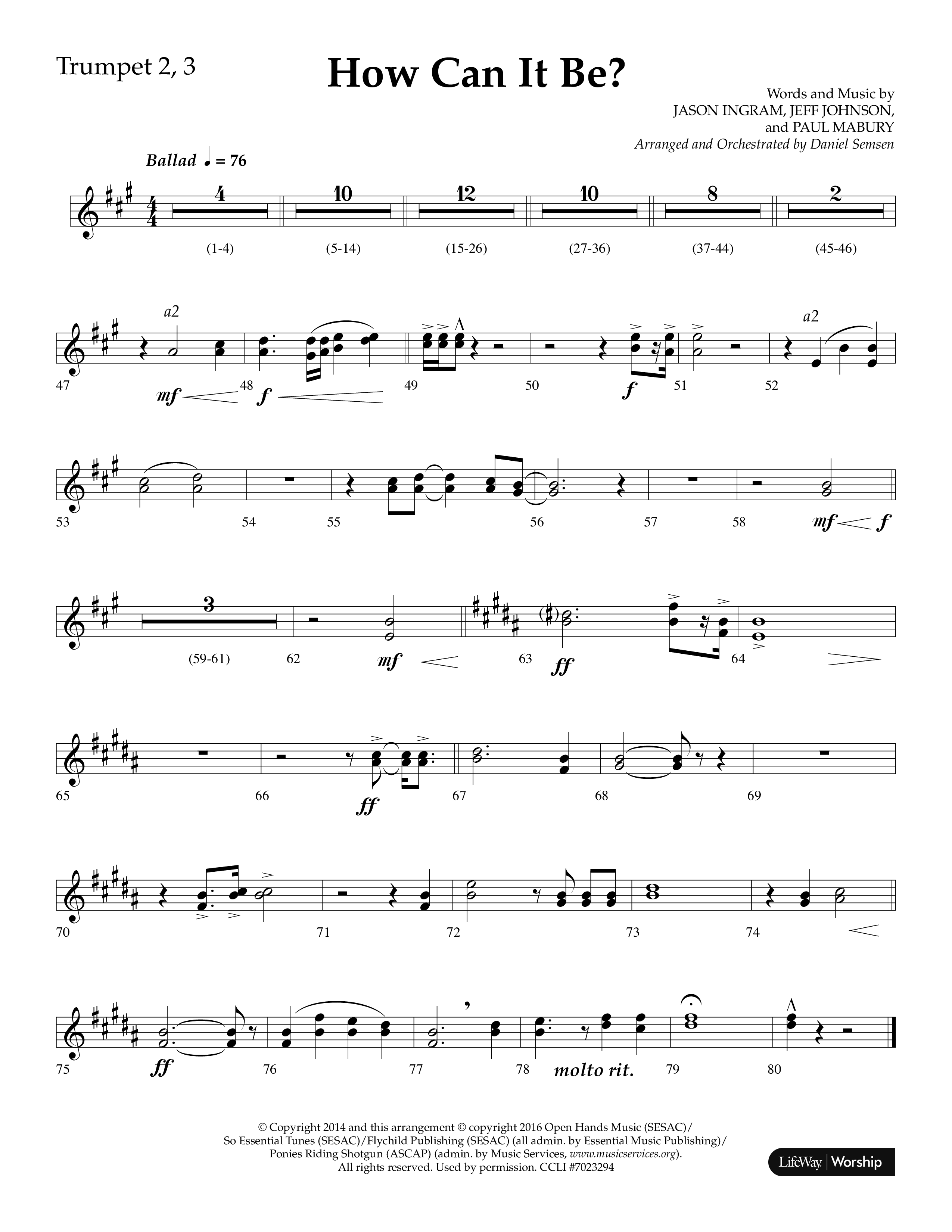 How Can It Be (Choral Anthem SATB) Trumpet 2/3 (Lifeway Choral / Arr. Daniel Semsen)