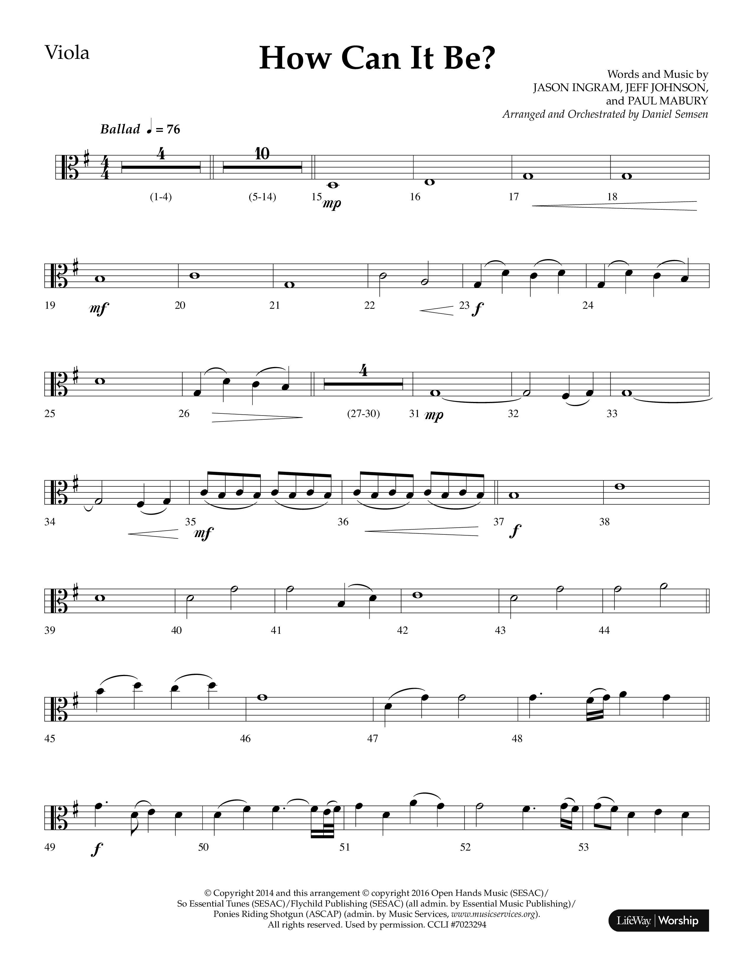 How Can It Be (Choral Anthem SATB) Viola (Lifeway Choral / Arr. Daniel Semsen)
