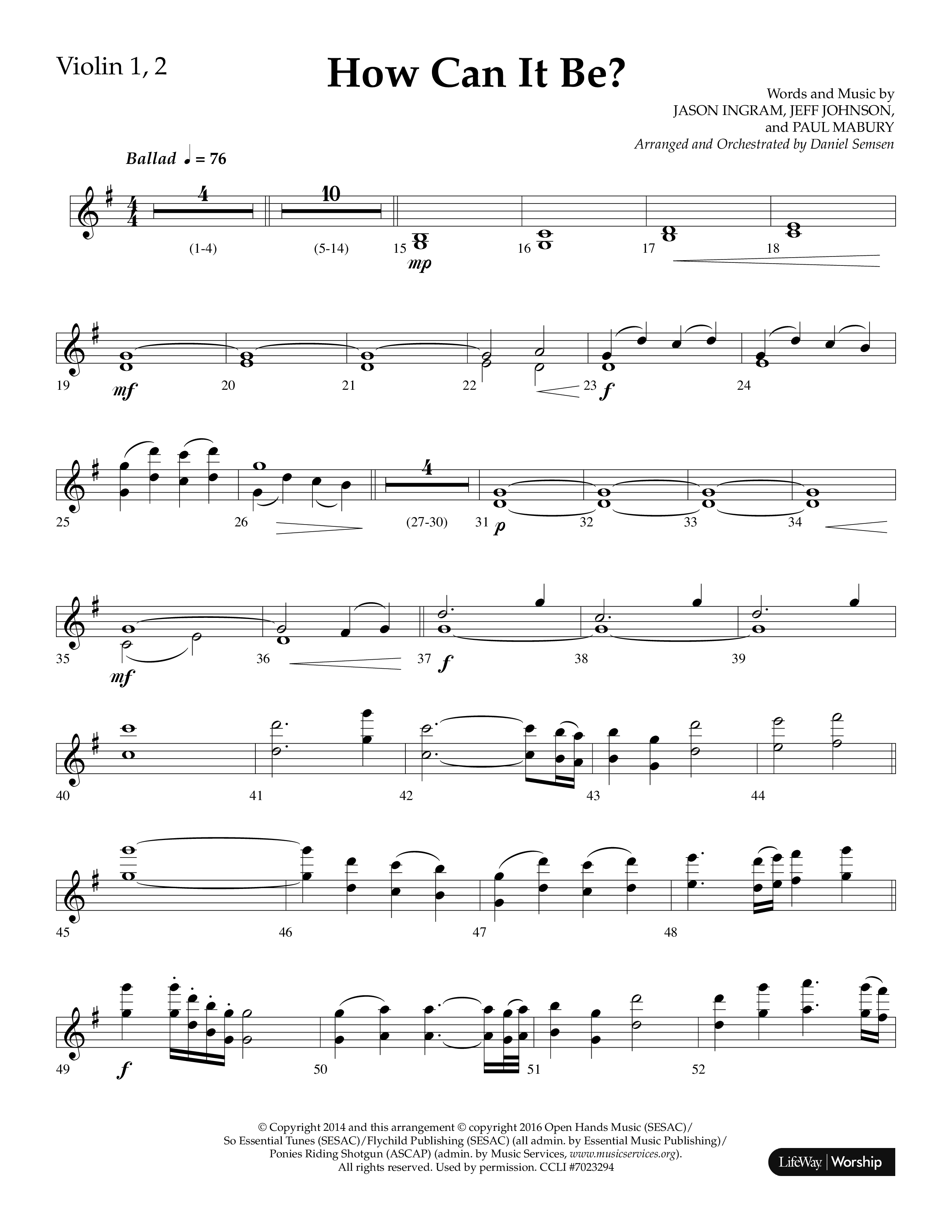 How Can It Be (Choral Anthem SATB) Violin 1/2 (Lifeway Choral / Arr. Daniel Semsen)