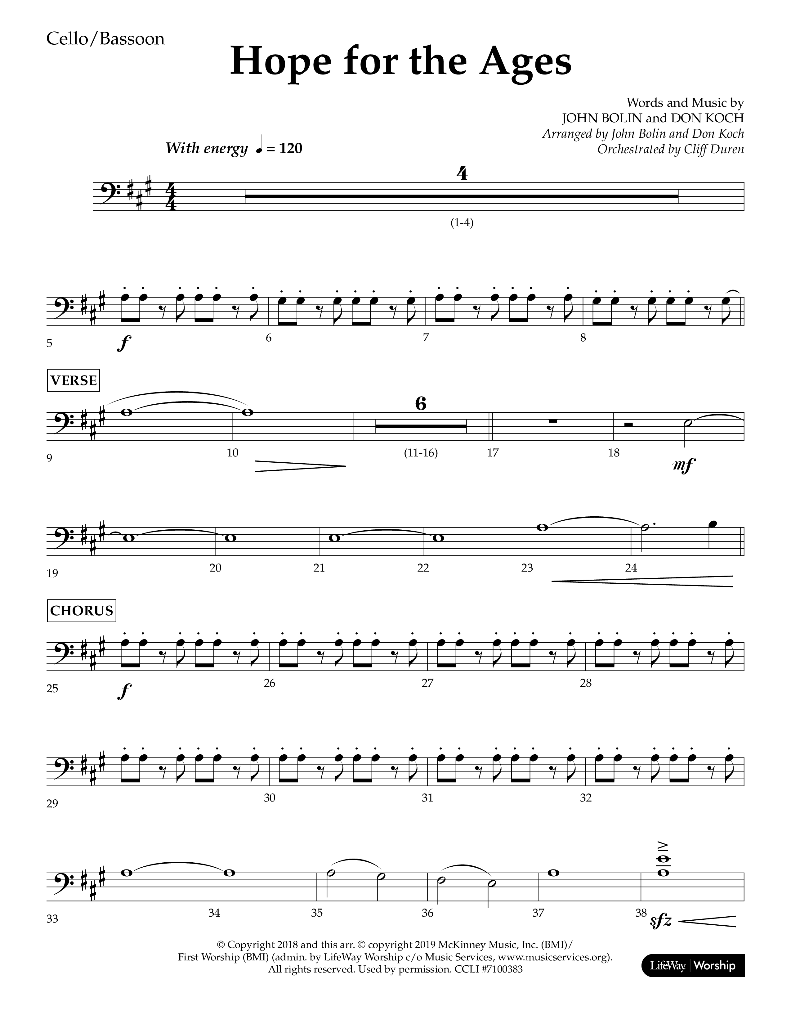 Hope For The Ages (Choral Anthem SATB) Cello (Lifeway Choral / Arr. John Bolin / Arr. Don Koch / Orch. Cliff Duren)