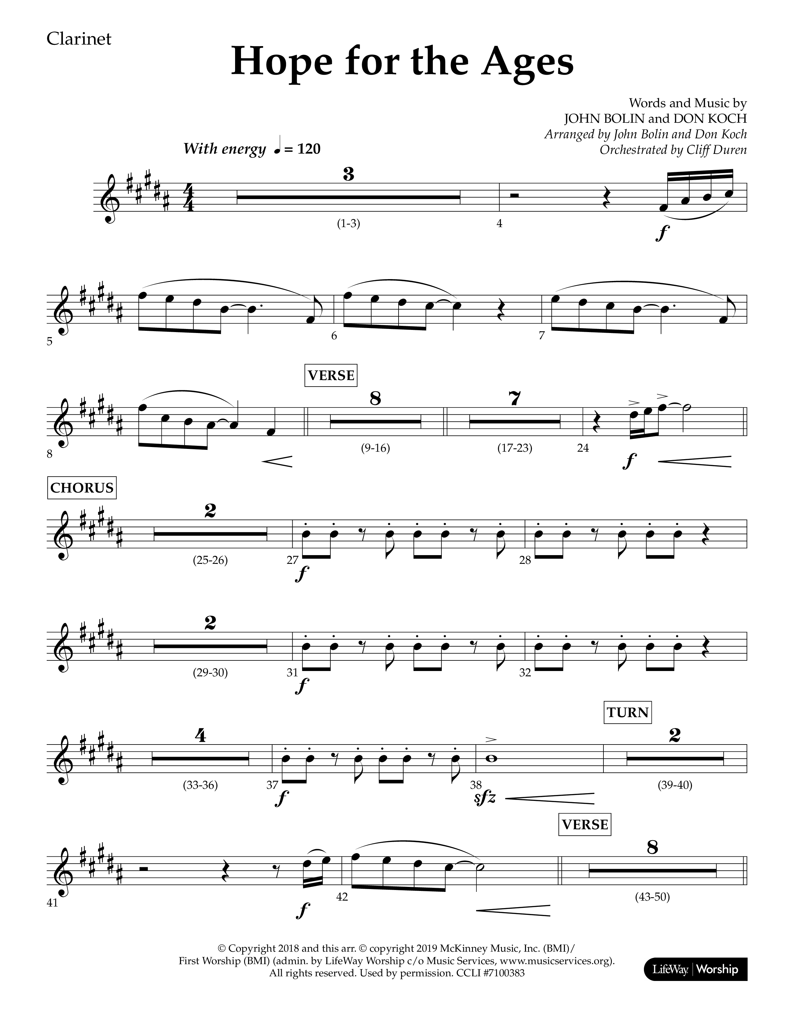 Hope For The Ages (Choral Anthem SATB) Clarinet 1/2 (Lifeway Choral / Arr. John Bolin / Arr. Don Koch / Orch. Cliff Duren)