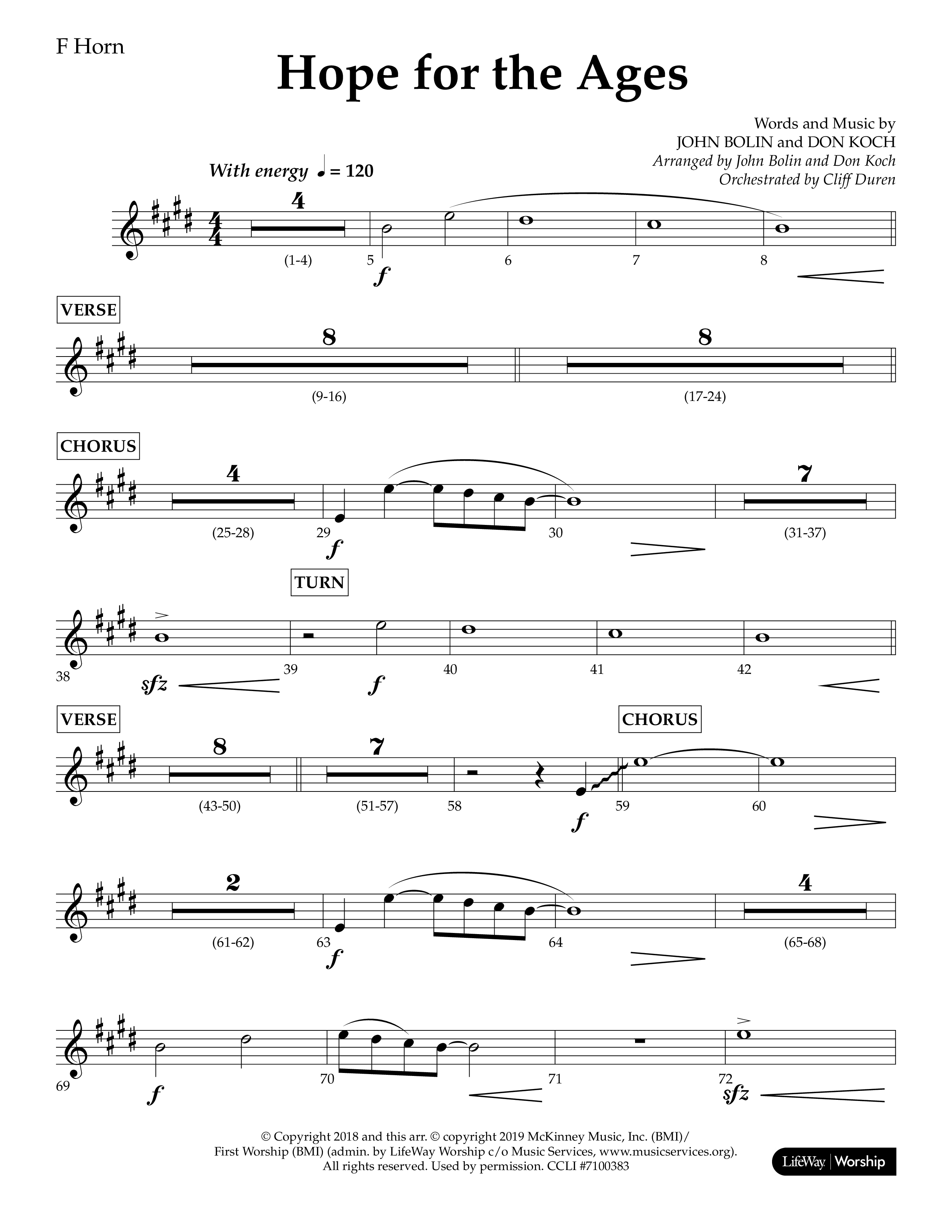 Hope For The Ages (Choral Anthem SATB) French Horn (Lifeway Choral / Arr. John Bolin / Arr. Don Koch / Orch. Cliff Duren)