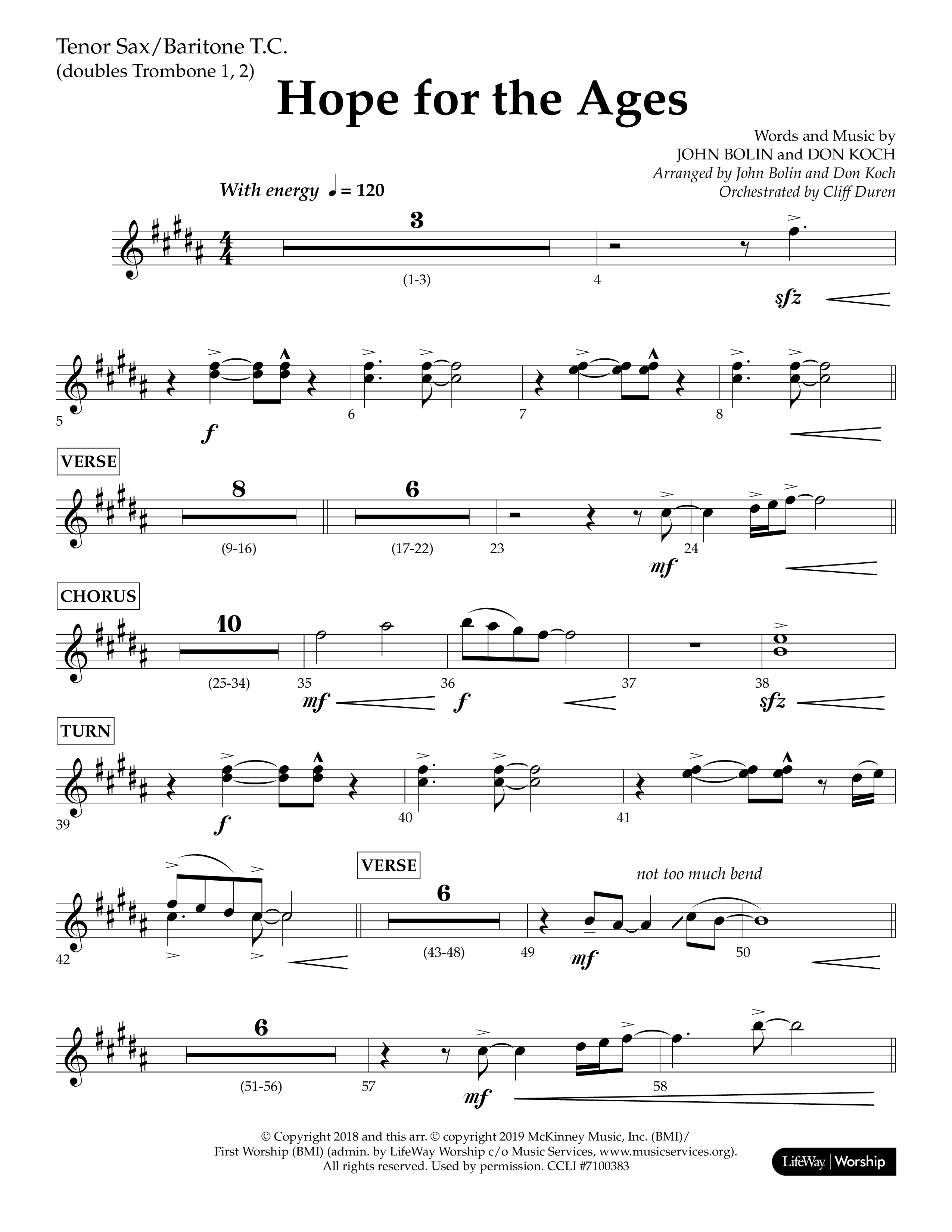 Hope For The Ages (Choral Anthem SATB) Tenor Sax/Baritone T.C. (Lifeway Choral / Arr. John Bolin / Arr. Don Koch / Orch. Cliff Duren)