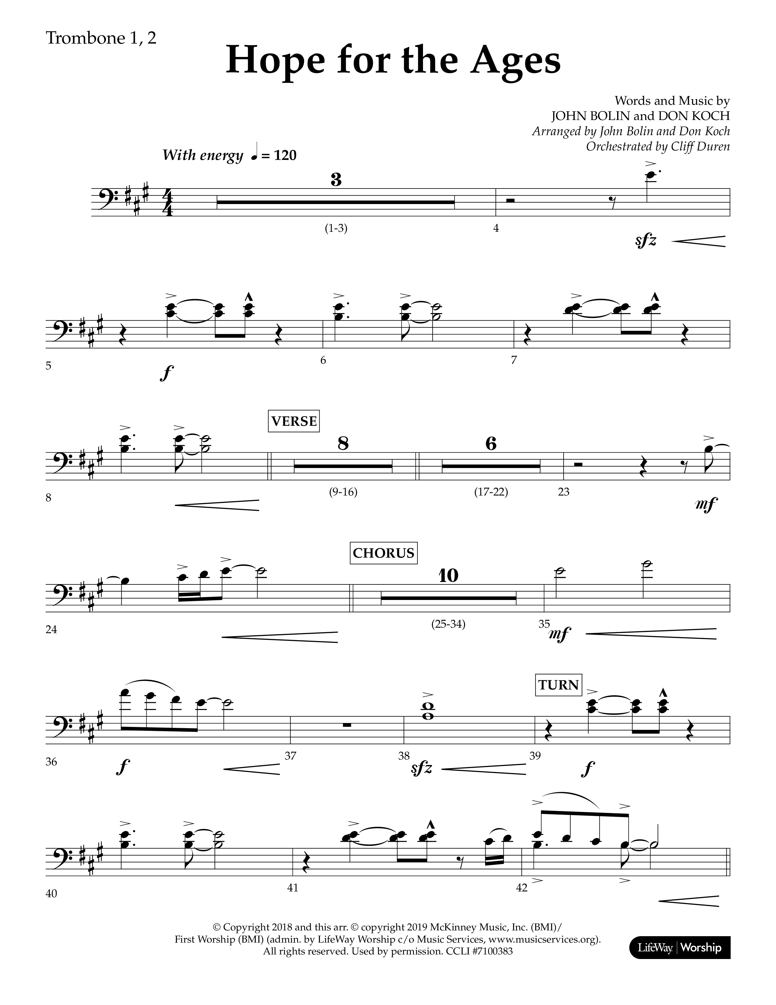 Hope For The Ages (Choral Anthem SATB) Trombone 1/2 (Lifeway Choral / Arr. John Bolin / Arr. Don Koch / Orch. Cliff Duren)