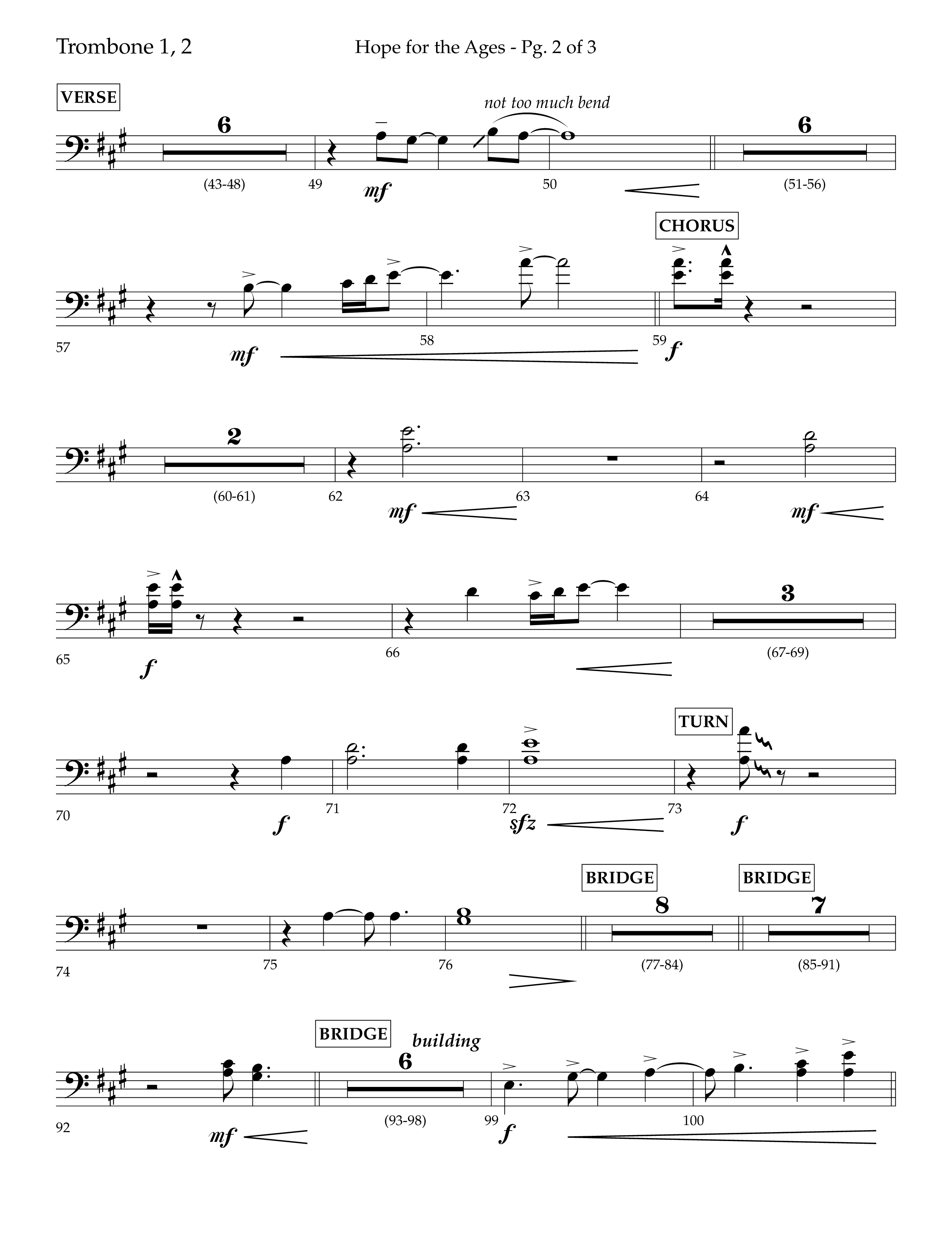 Hope For The Ages (Choral Anthem SATB) Trombone 1/2 (Lifeway Choral / Arr. John Bolin / Arr. Don Koch / Orch. Cliff Duren)