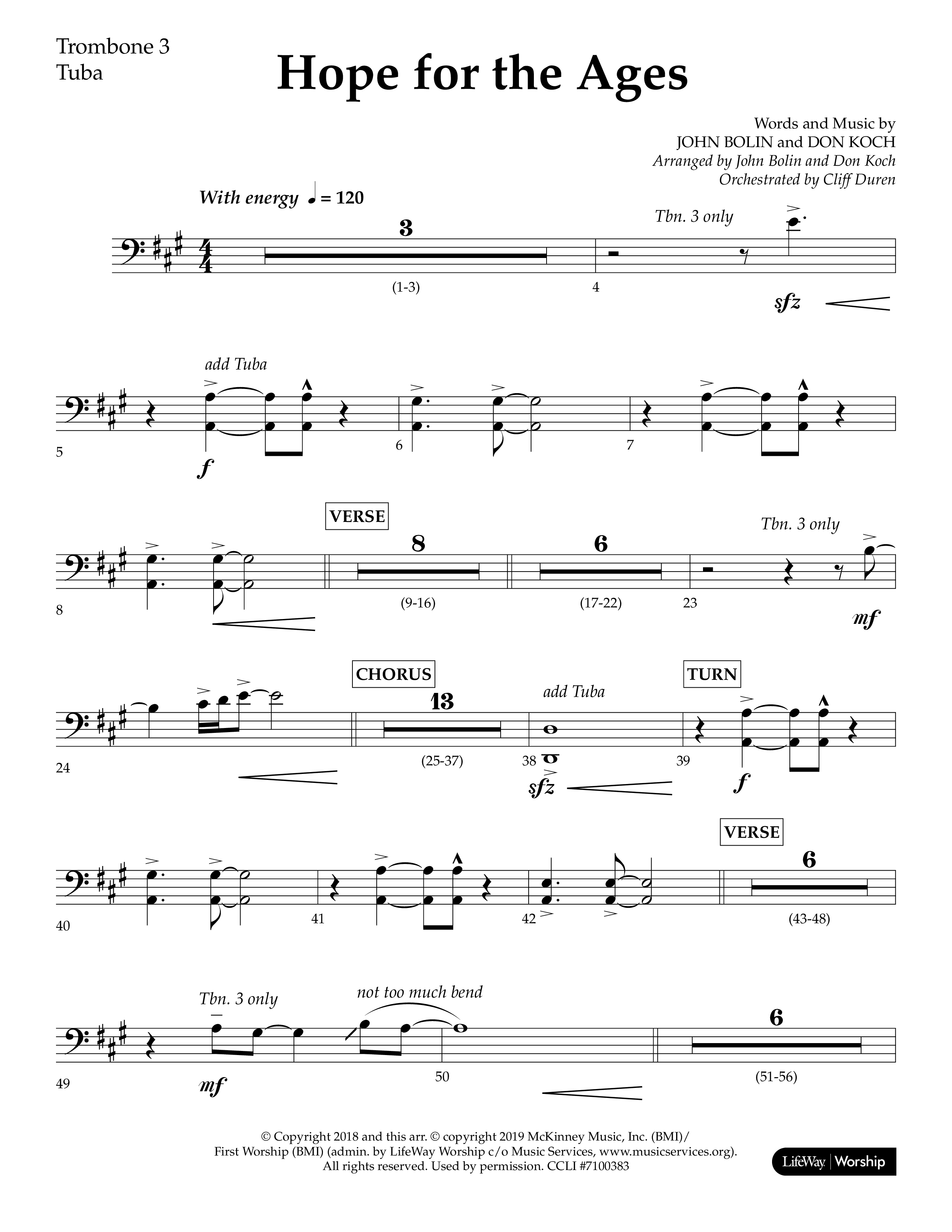 Hope For The Ages (Choral Anthem SATB) Trombone 3/Tuba (Lifeway Choral / Arr. John Bolin / Arr. Don Koch / Orch. Cliff Duren)