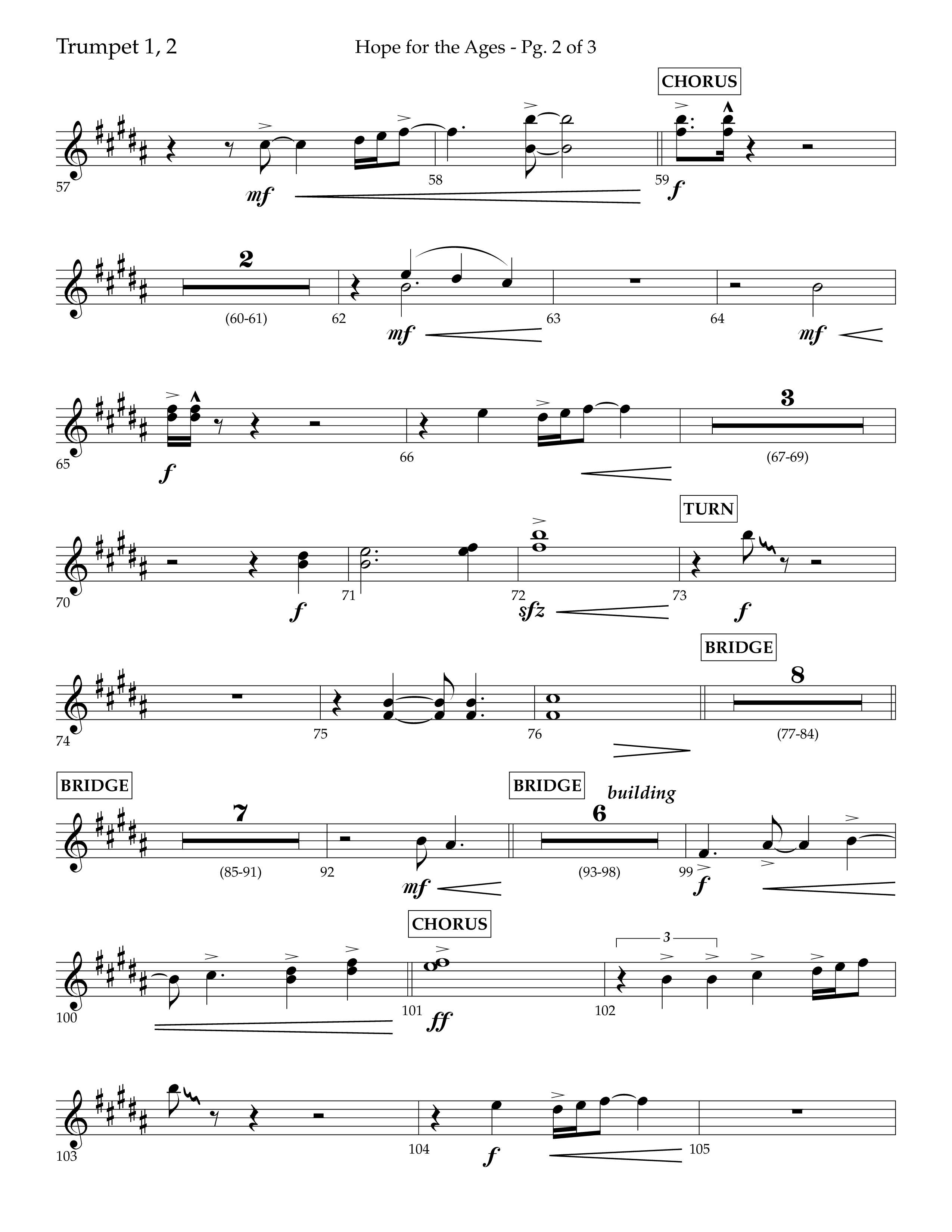 Hope For The Ages (Choral Anthem SATB) Trumpet 1,2 (Lifeway Choral / Arr. John Bolin / Arr. Don Koch / Orch. Cliff Duren)
